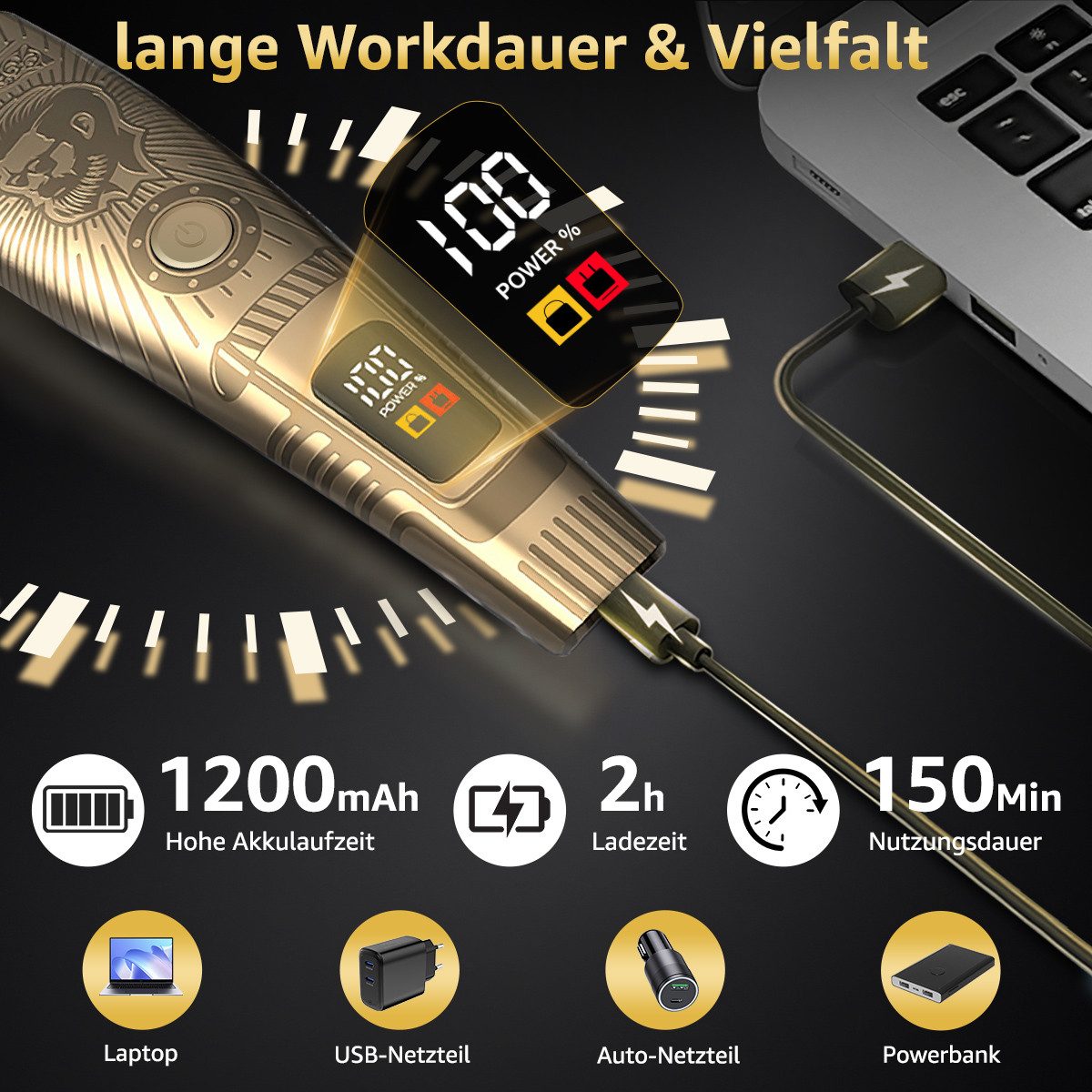 MCURO Haarschneider Haarschneidemaschine Profi Set 5-in-1 Barttrimmer Herren, Haar- und Bartschneider,Nasenhaartrimmer Präzisionstrimmer, Haarschneider mit 6 Be – Bild 3 von 5