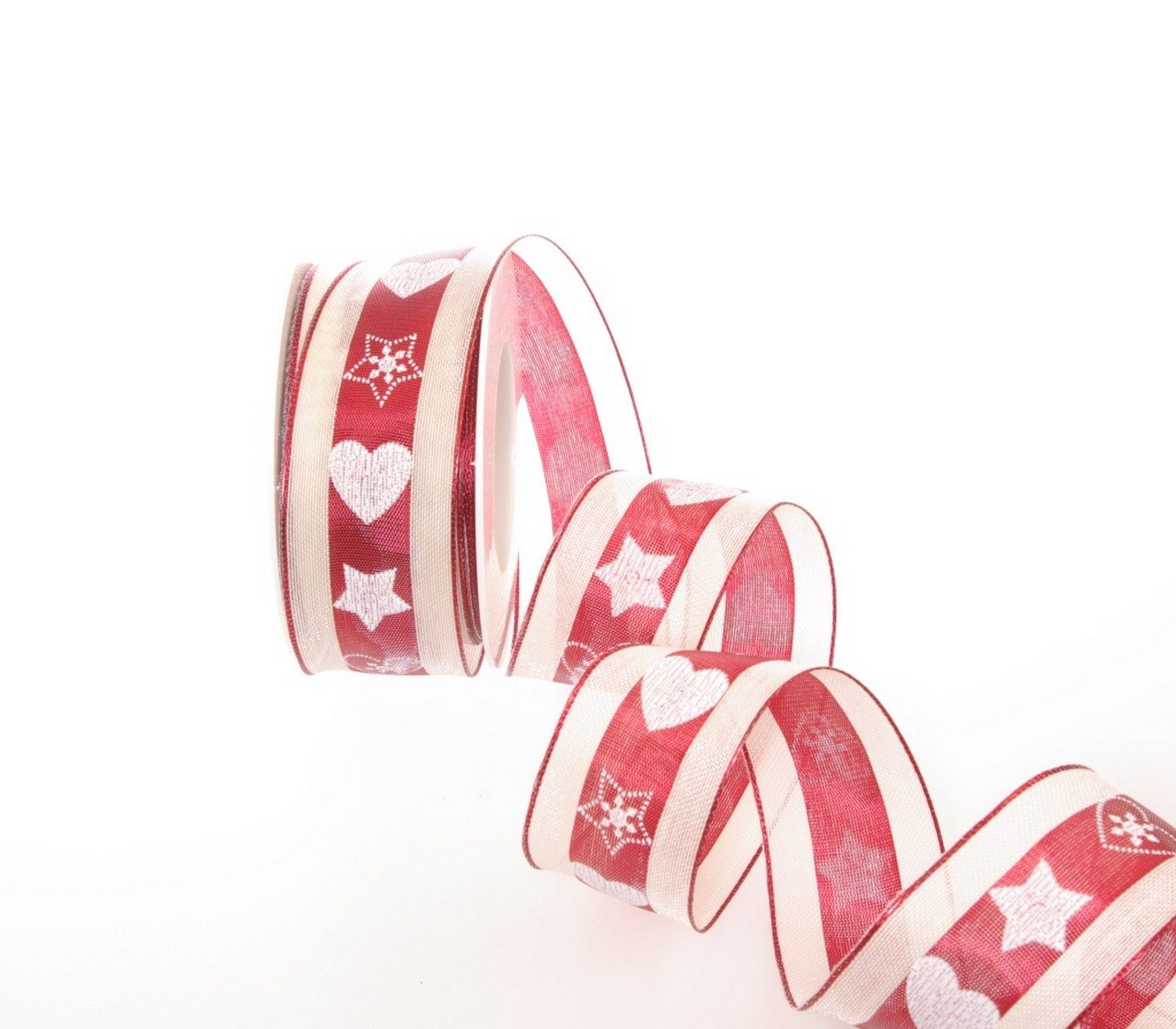 Deko AS Dekoband Weihnachtsband "Vintage Cookie" gedrahtet - natur-weinrot 40mm 20m -