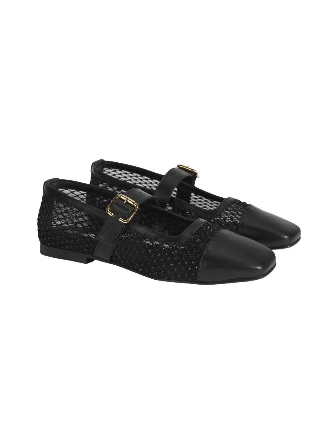 Desa Damen-Ballerinas – Obermaterial Leder, Textilfutter, Schnallenverschl Ballettschuh