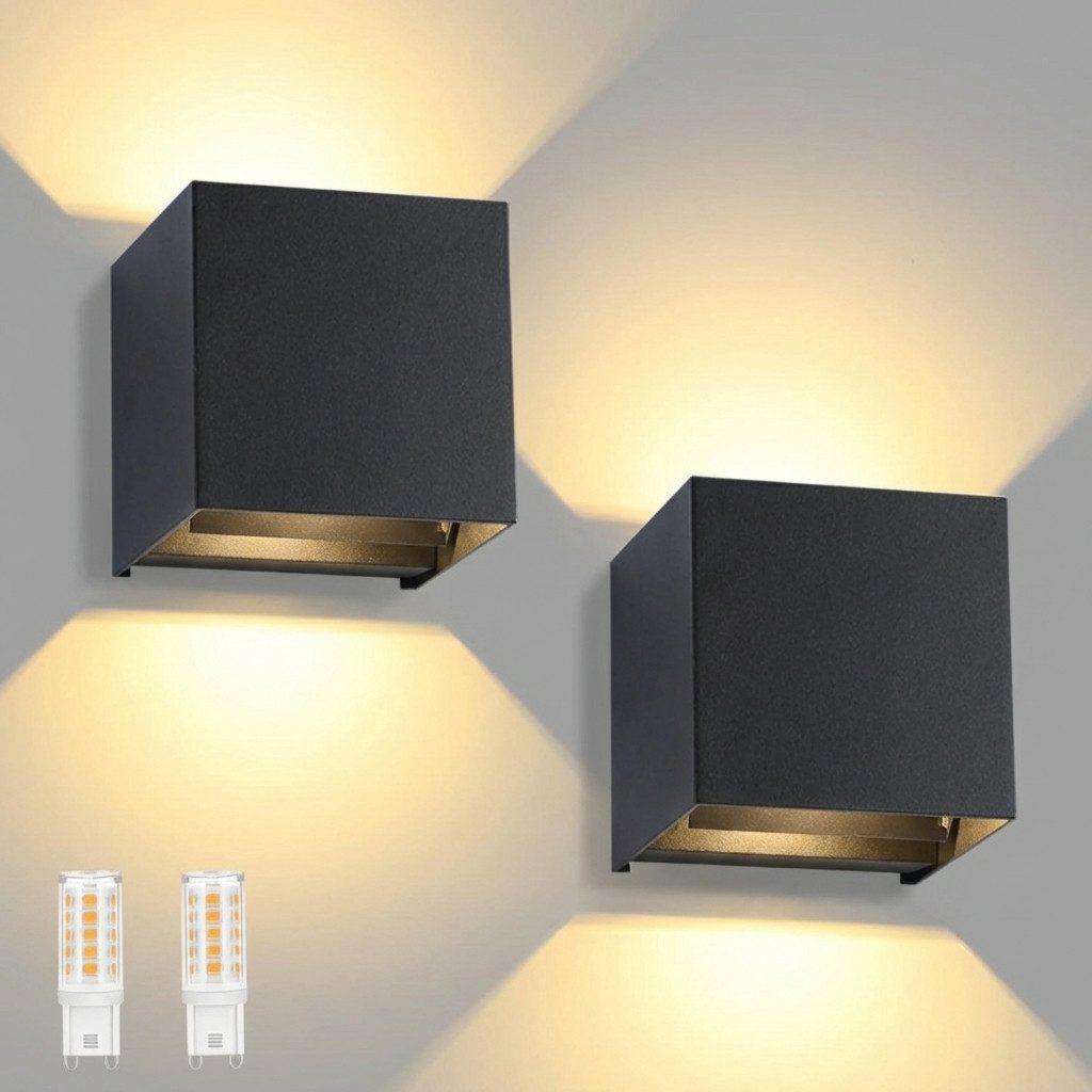 ZMH LED Wandleuchte Innen 2ER Außenwandleuchte Up Down Wand Leuchten Modern Flur, G9, Mit Leuchtmittel, 3000K Warmweiß, Einstellbarer Strahl Flurlampe für Hauswand