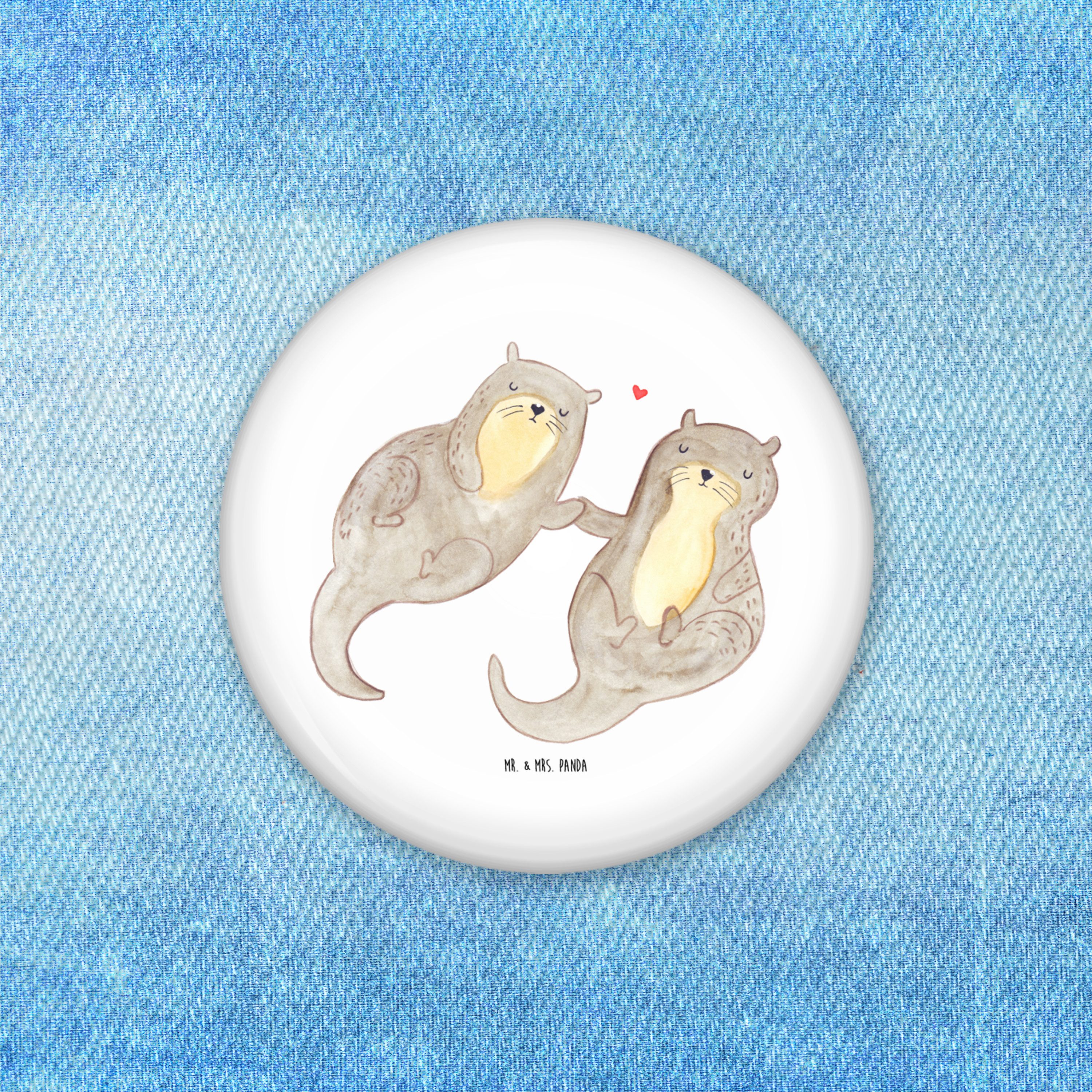 Mr. & Mrs. Panda Anstecknadel Otter Hände halten, Pin, Weiß, Badge, glücklich, Anstecker, Paar, See (Packung), Pin 50mm Schmuck-Pin Ansteckbutton