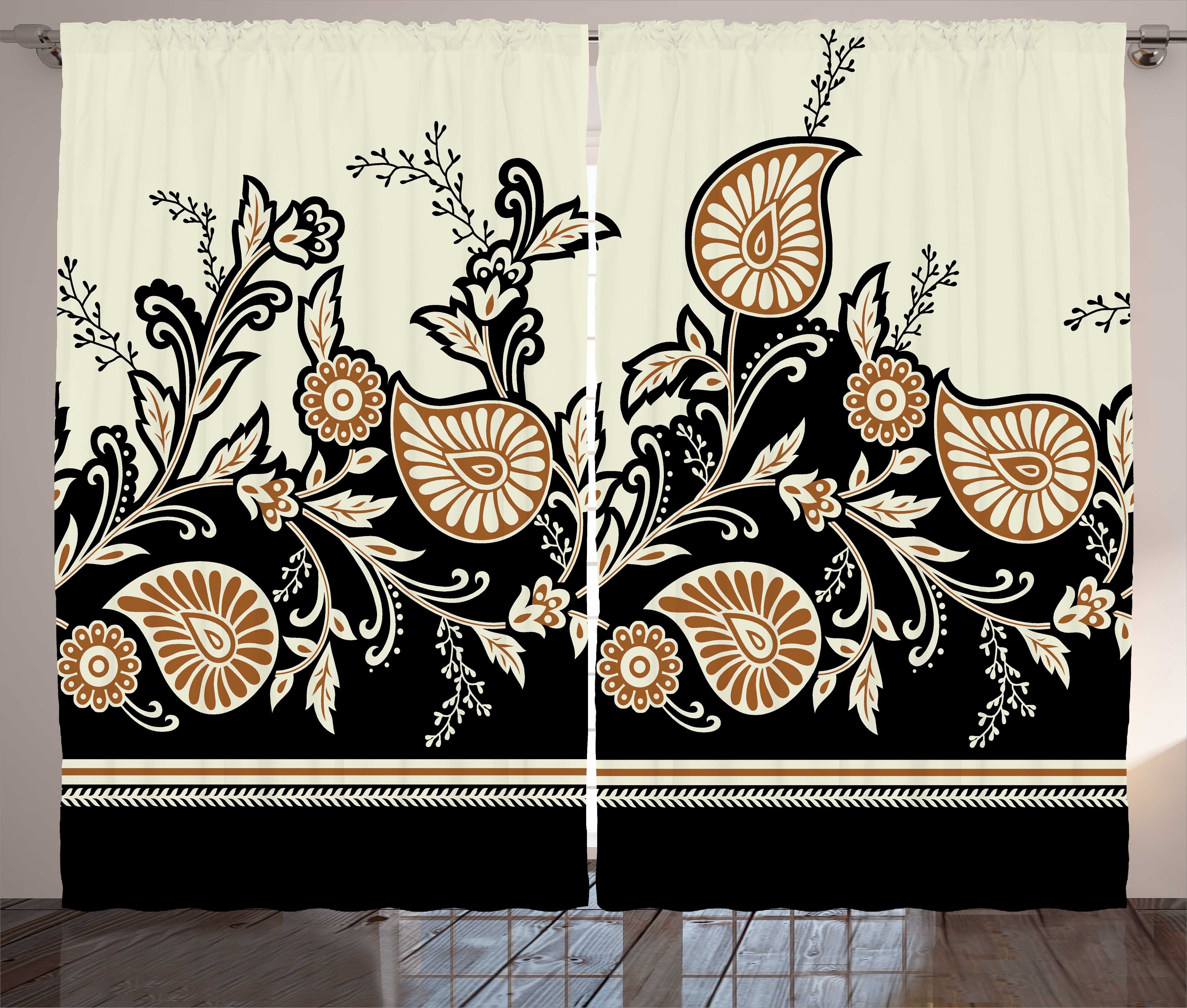 Brown und Schlafzimmer Kräuselband Abakuhaus, Haken, Schlaufen Vorhang mit Traditional Gardine floral Paisley