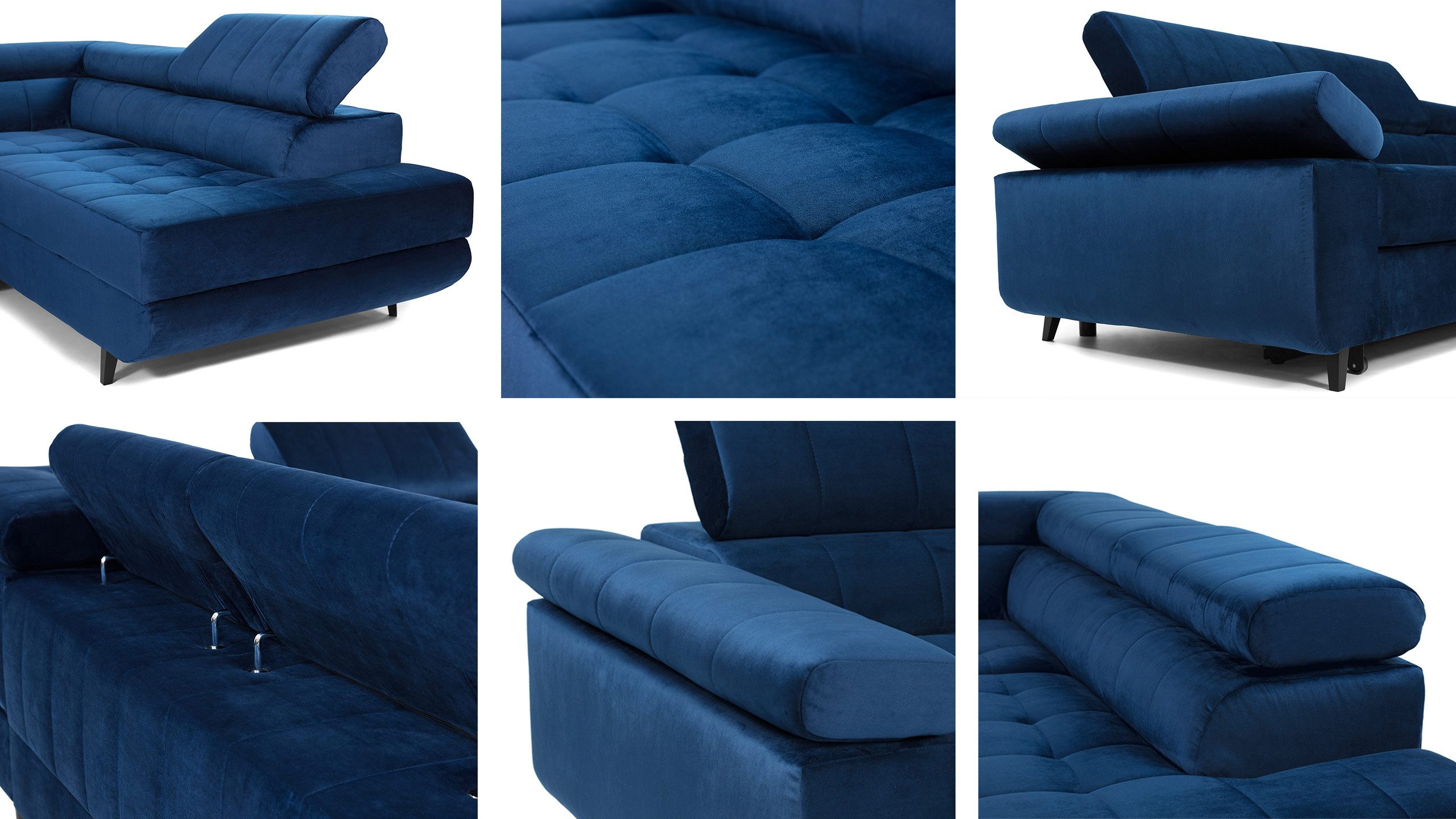 MIRJAN24 Ecksofa Nord, mit Bettkasten und Schlaffunktion, Typs "L", Einstellbare Kopfstützen, 264x203x73 cm