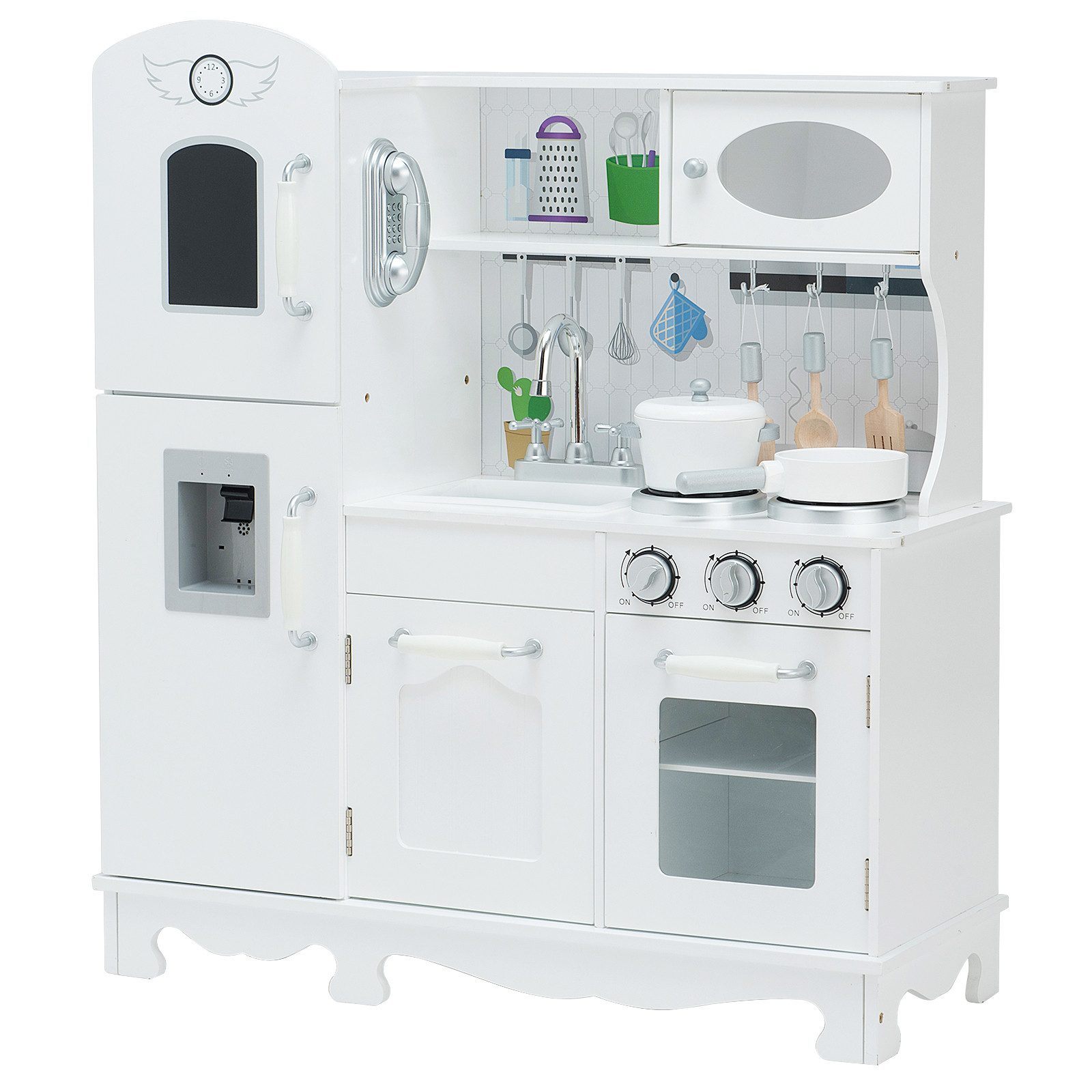 COSTWAY Spielküche Kinderküche, mit Licht & Kühlschrank