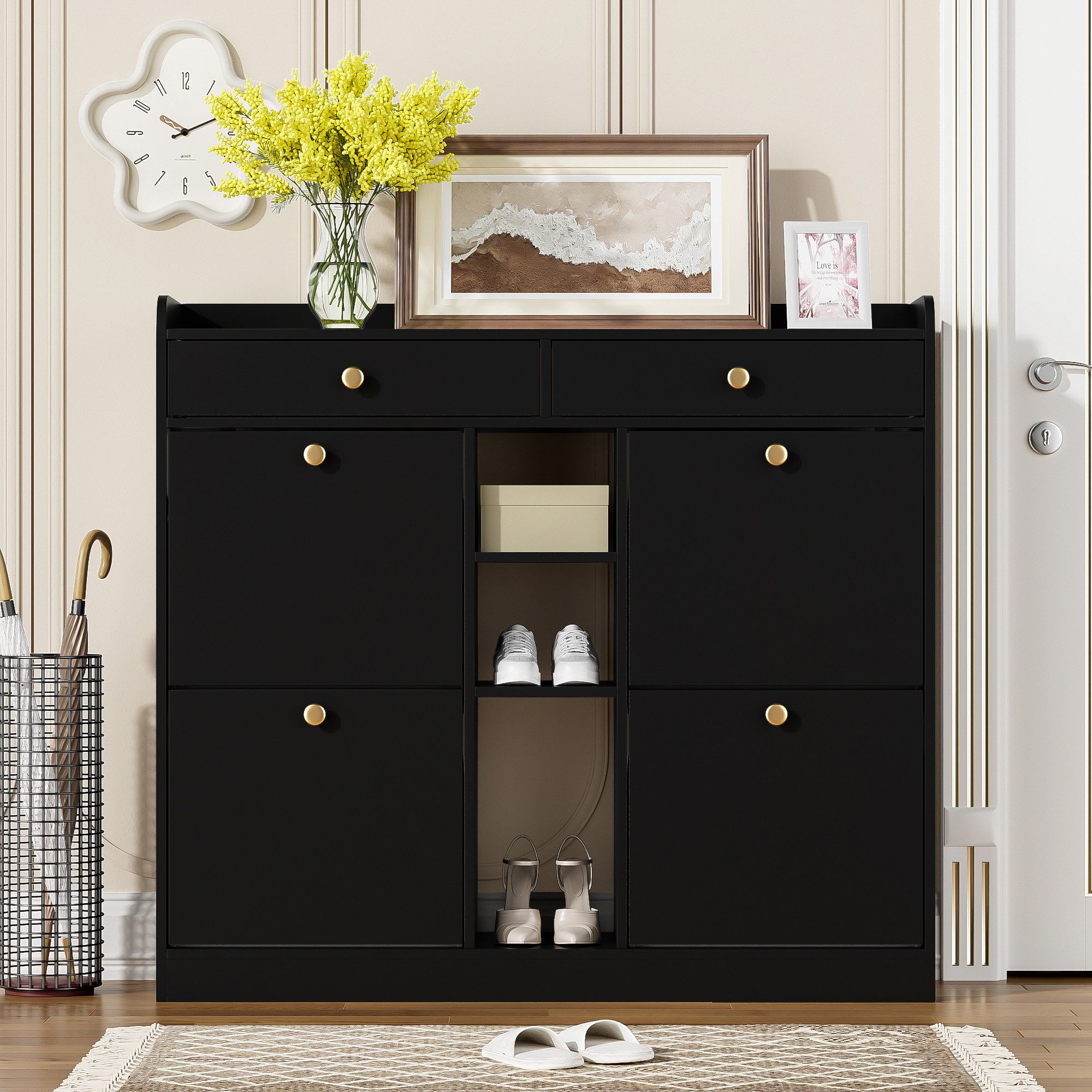 Merax Schuhschrank mit 4 Klapptüren, 2 Schubladen & 3 offenen Fächern (1-St günstig online kaufen