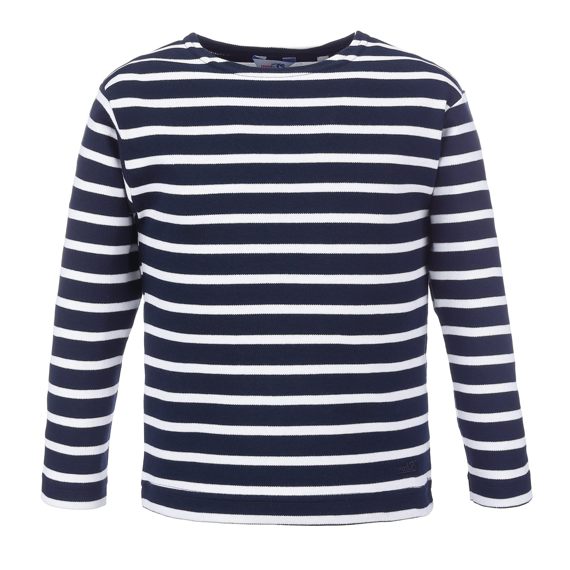 modAS Langarmshirt Bretonisches Shirt für Streifen blau Longsleeve Kinder Mädchen (05) mit Jungen weiß 