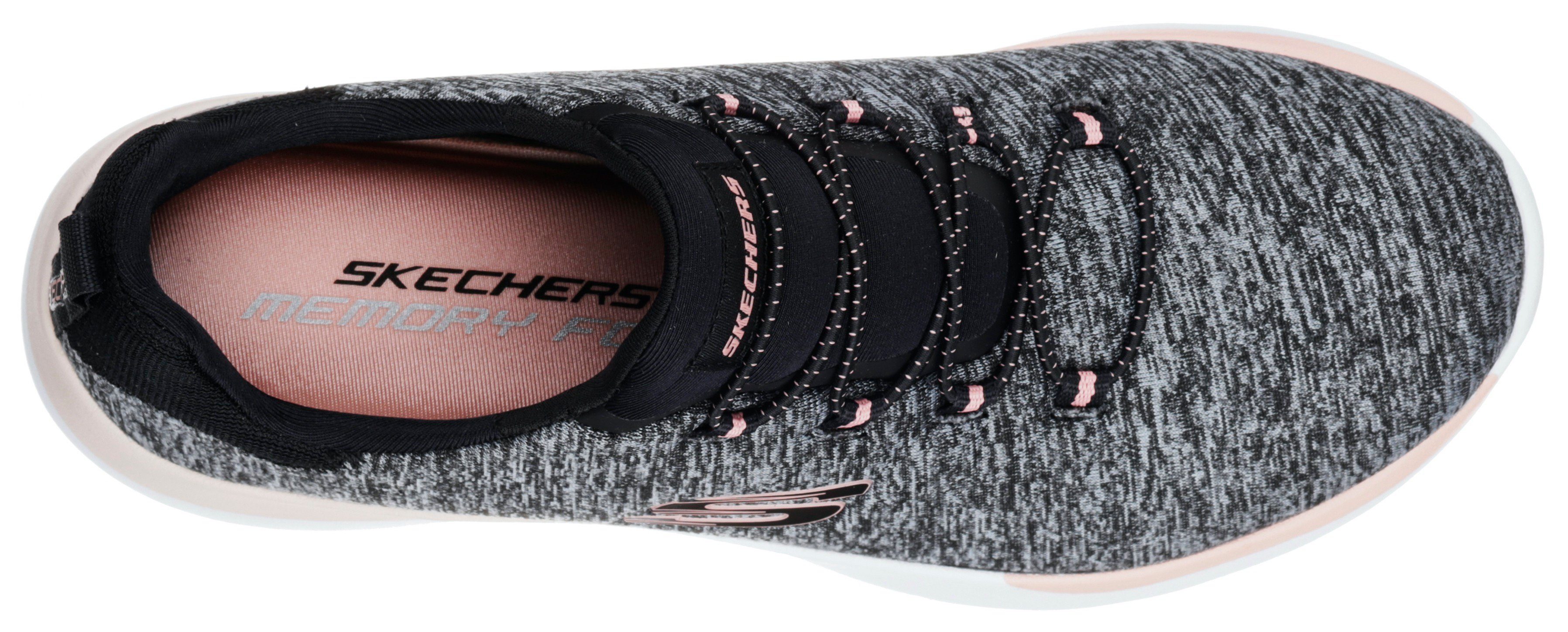 mit DYNAMIGHT-BREAK-THROUGH Skechers Slip-On schwarz-meliert Gummizug praktischem Sneaker