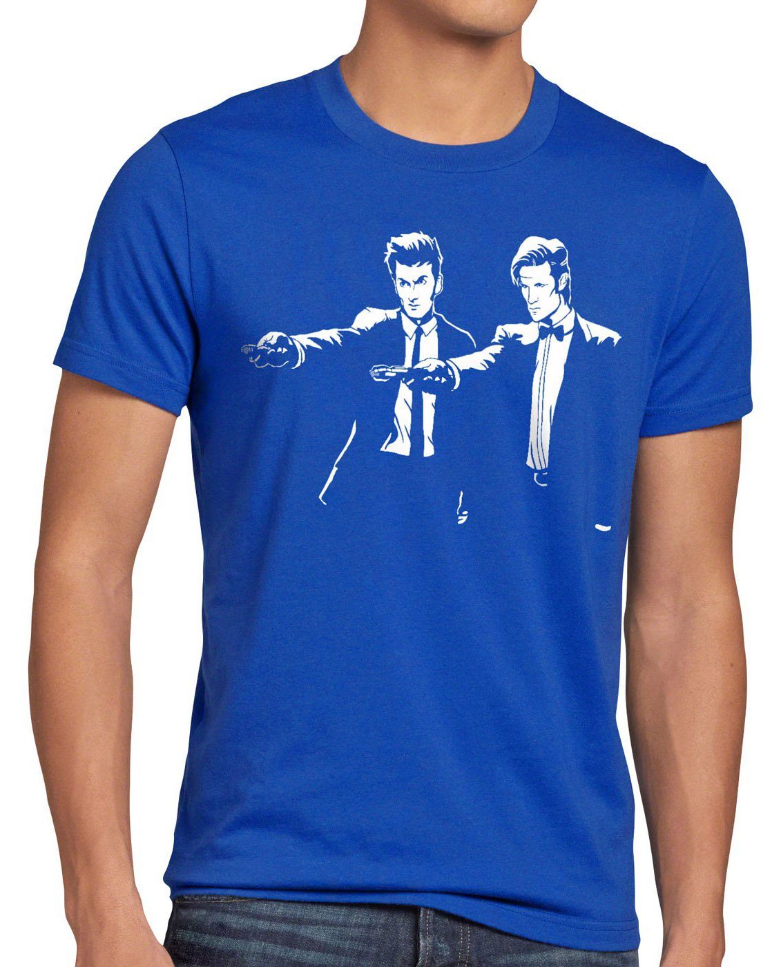 style3 Print-Shirt Herren T-Shirt Who Time Fiction dr. doktor doctor fiction pulp tarantino quentin blau