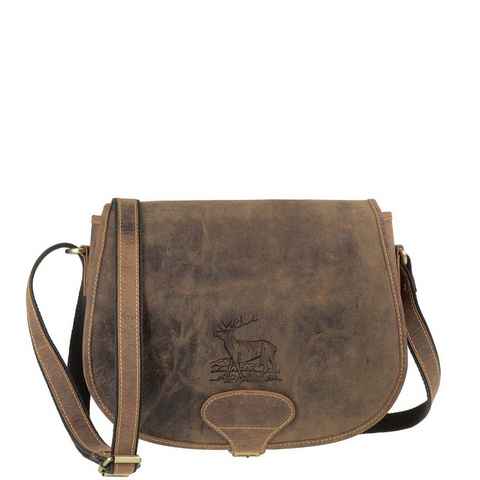 Greenburry Umhängetasche Vintage Hunting, Schultertasche, große Jagdtasche 30cm, Hirsch-Prägung