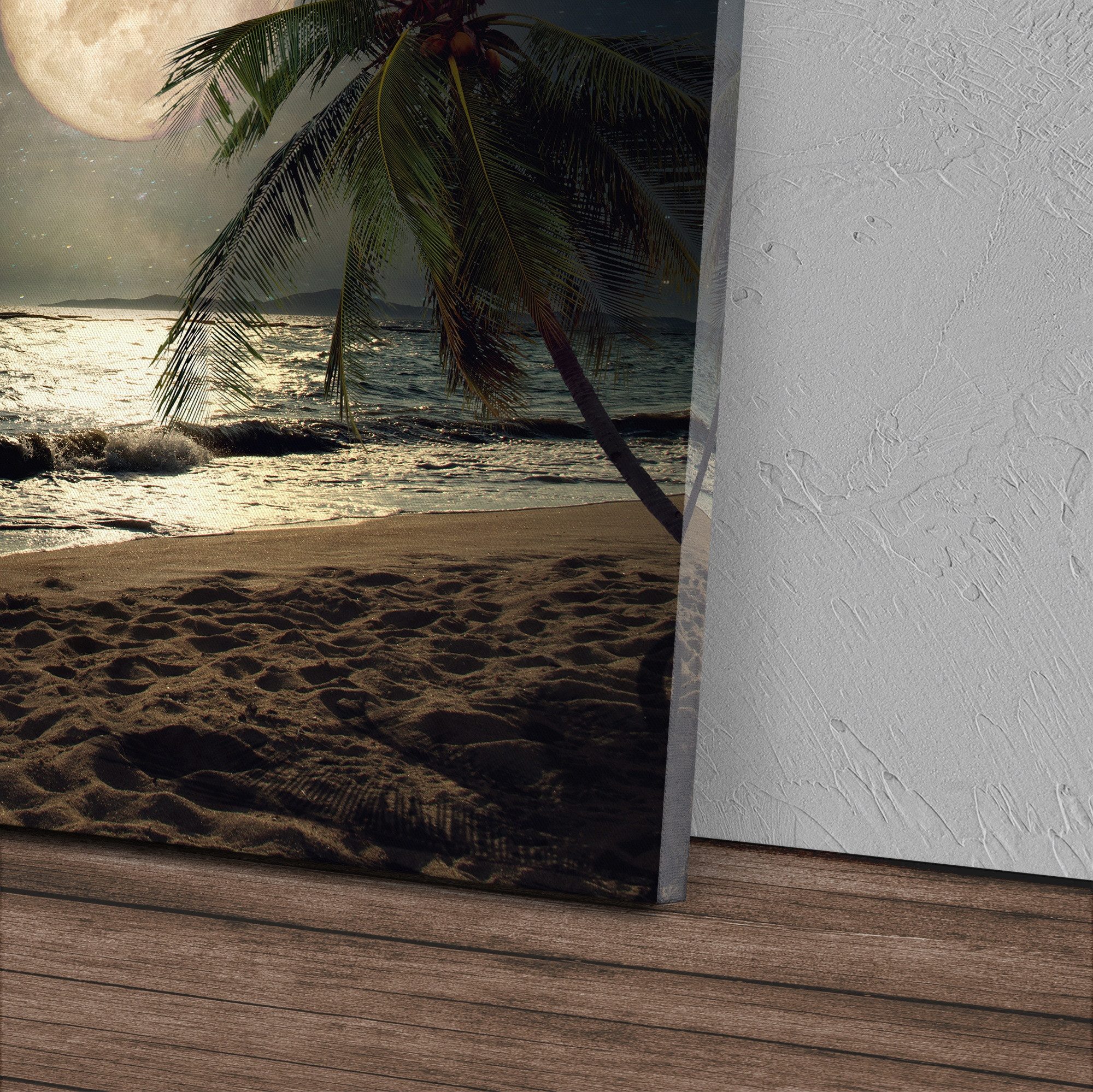 Sinus Art Leinwandbild 120x80cm Wandbild auf Leinwand Strand bei Nacht Voll günstig online kaufen