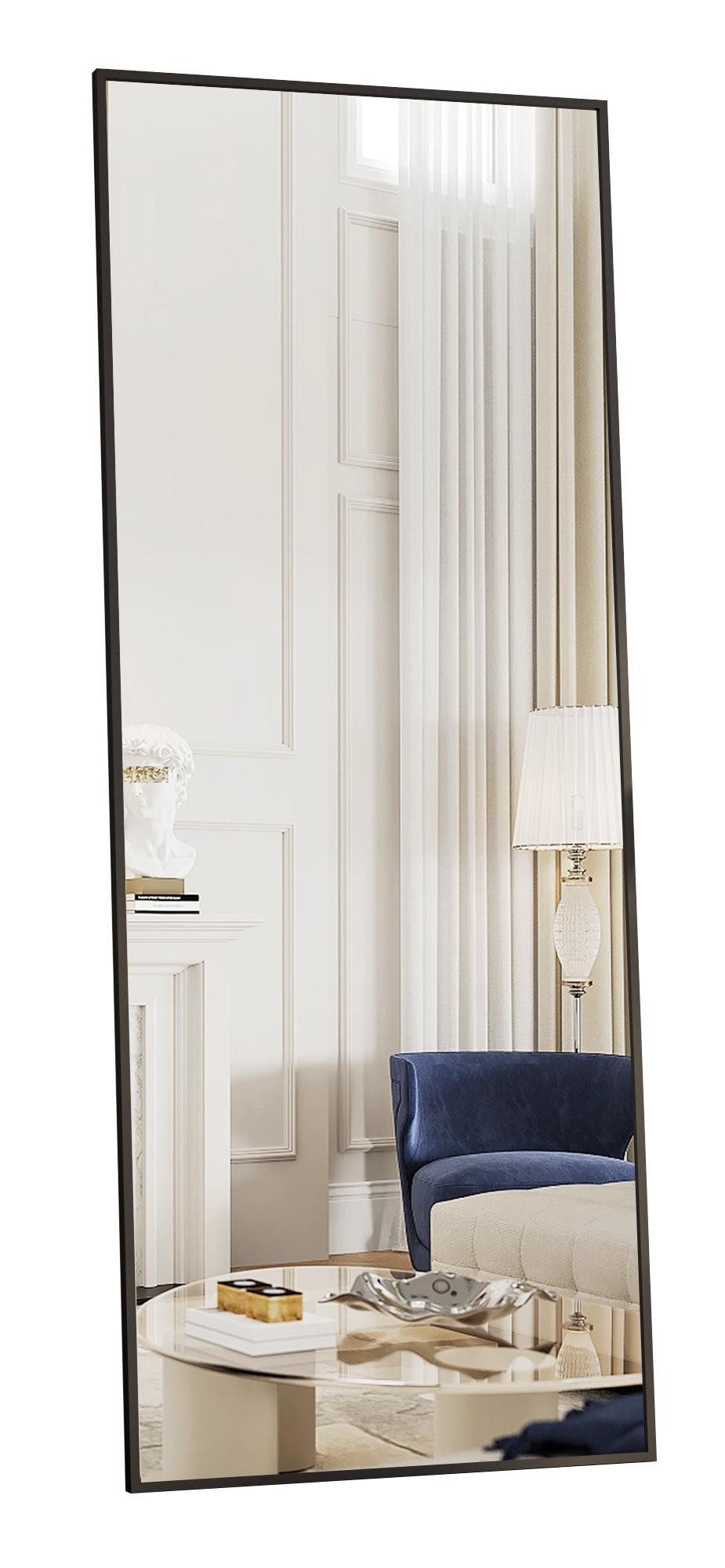 Spiegel groß 150x50 Wandspiegel Schwarz Flurspiegel mit Alurahmen