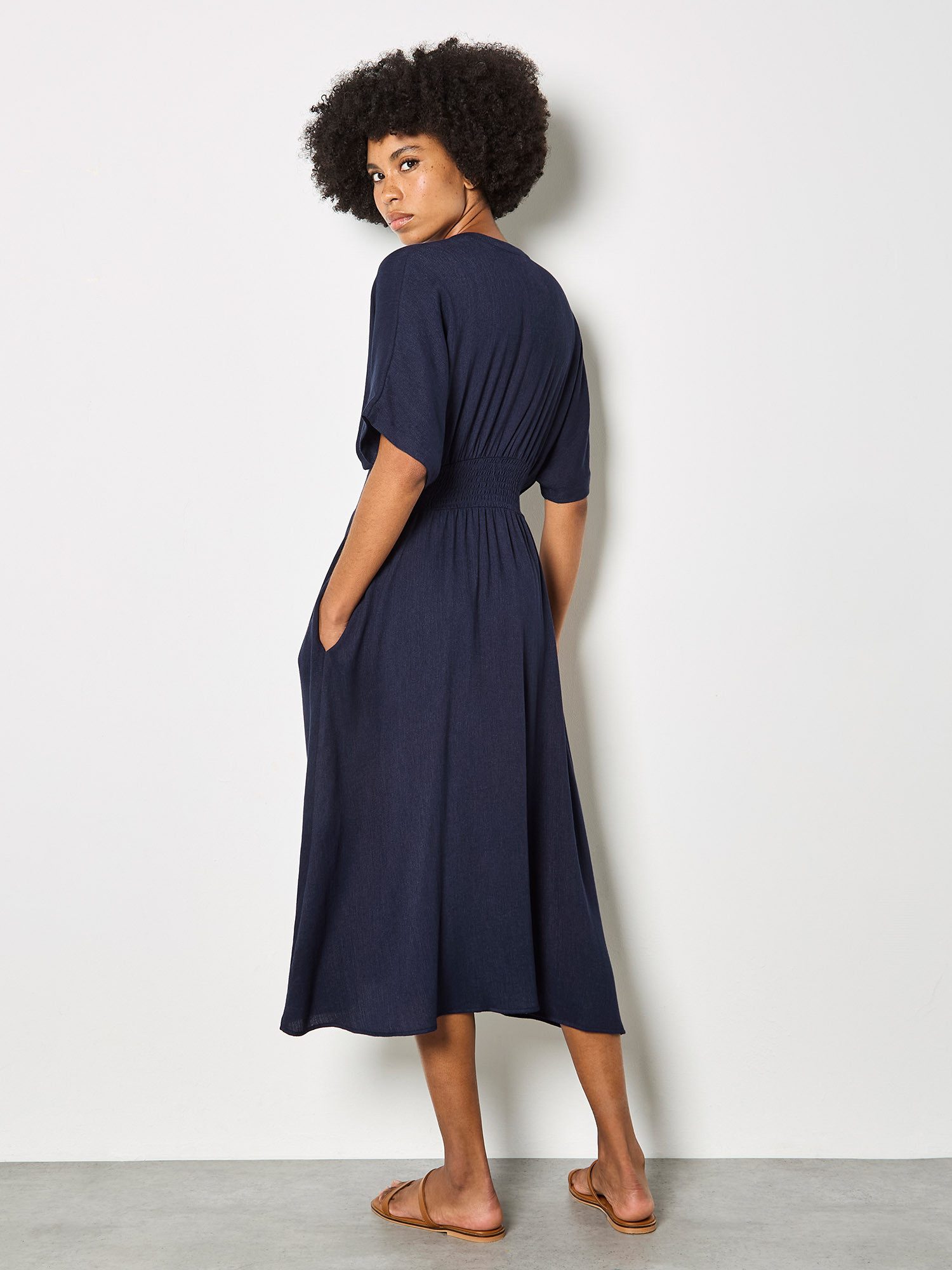 Apricot Midikleid Plissiertes Midikleid Einfarbig