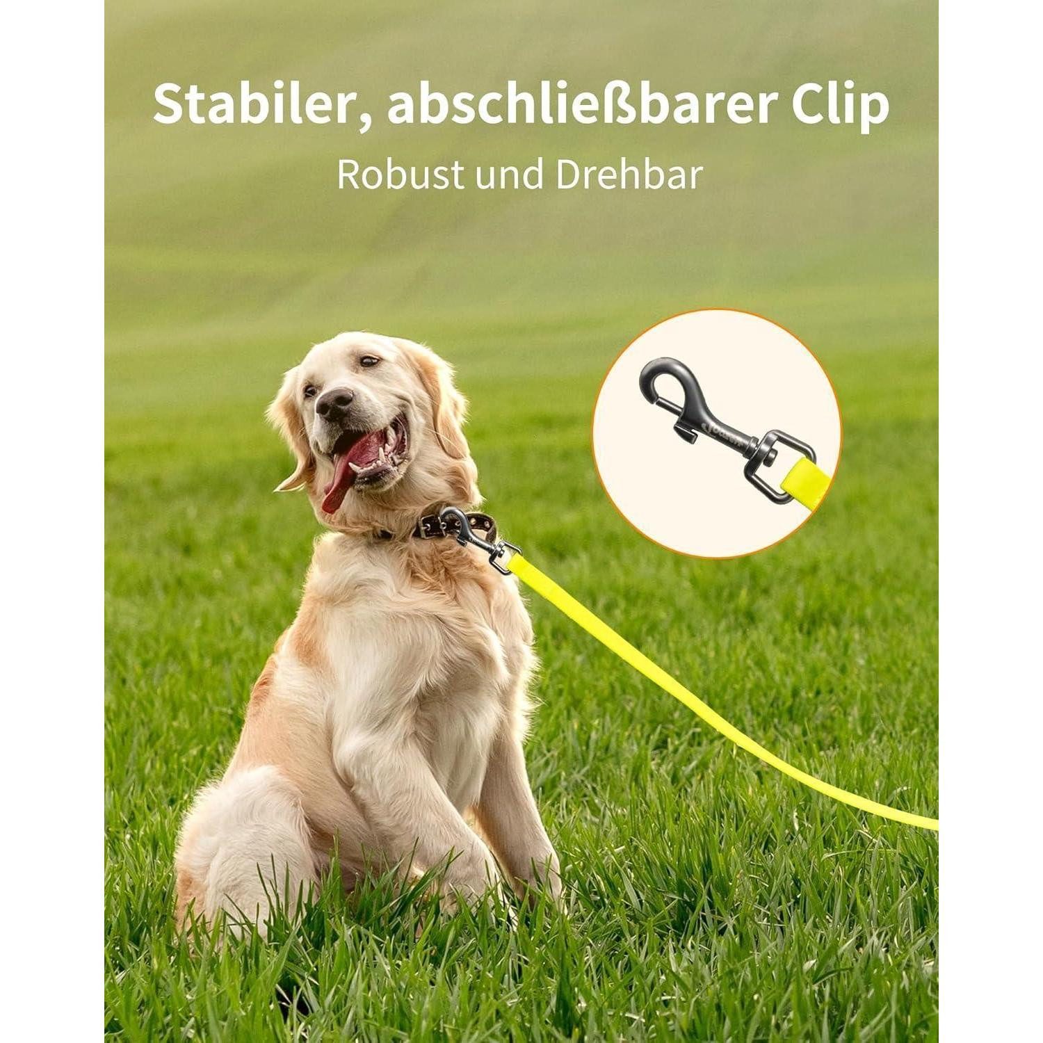 LuxusKollektion Tier-Halsband Schleppleine Hund Wasserdicht Reißfest Karabiner 15m 20m Neon Gelb