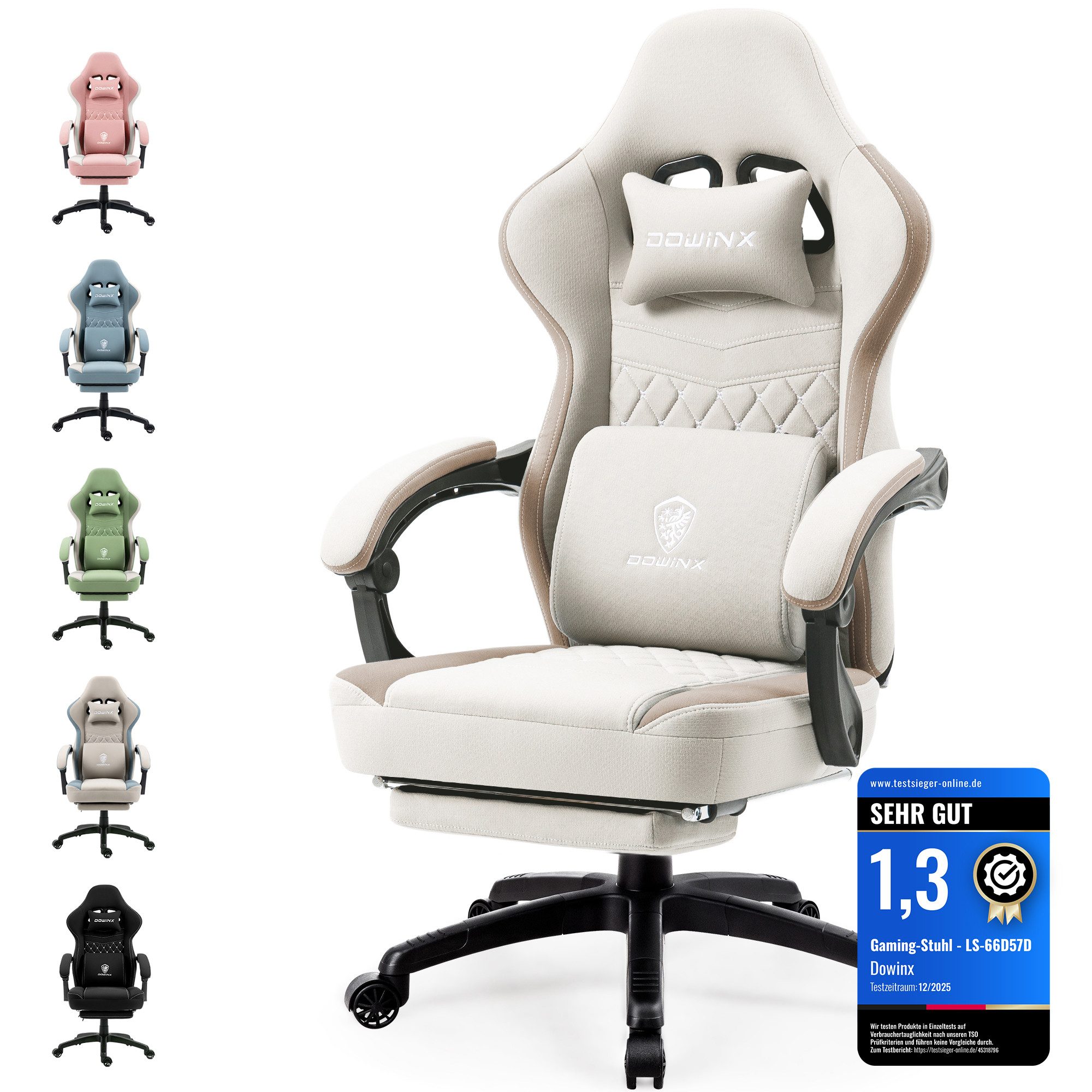 Dowinx Gaming-Stuhl Stoff mit Taschenfederkissen, Gaming Sessel mit Fußstütze, Ergonomischer Bürostuhl