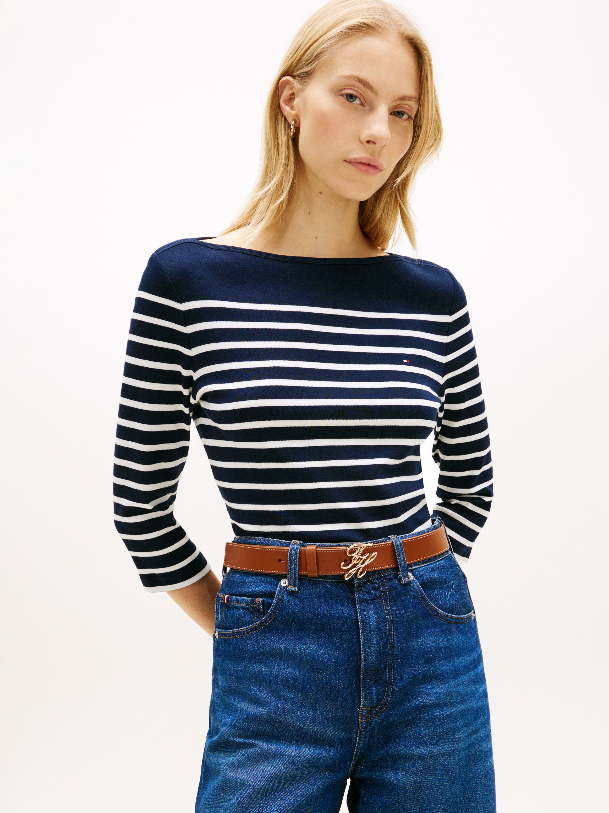 Tommy Hilfiger 3/4-Arm-Shirt NEW CODY SLIM BOAT-NECK mit Logostickerei