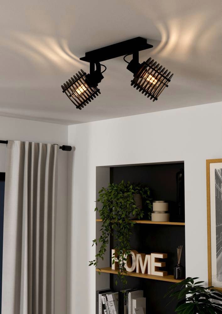 EGLO Deckenspot SEGOVIA, ohne Leuchtmittel, Deckenlampe, Metall und Holz in Schwarz, Deckenspot mit E27 Fassung