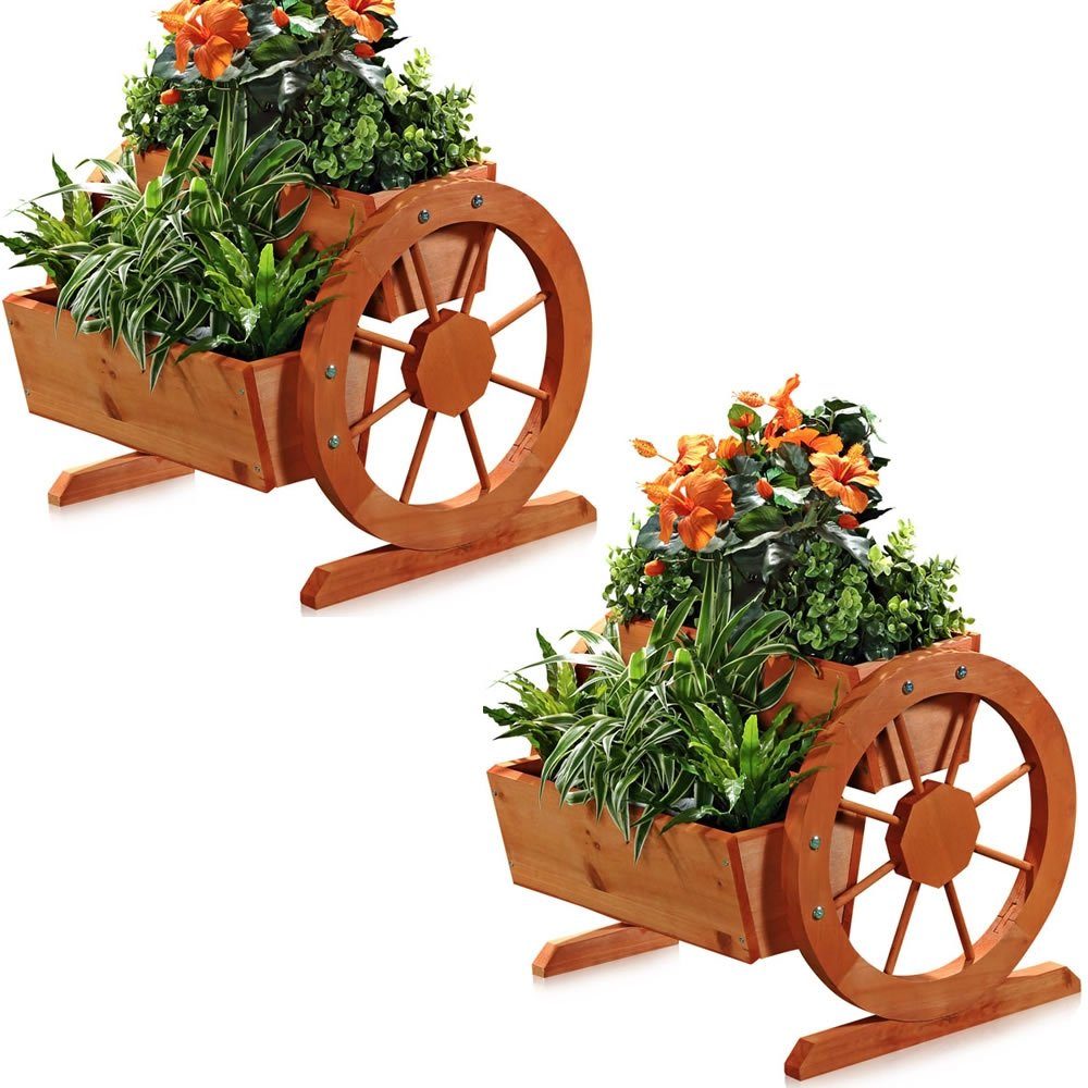 Mucola Pflanzkübel 2 Stück Pflanzkübel Wagenräder Holz Pflanzkasten Blumentrog Holzkasten (Stück, 2er Set), Wasserrad Optik mit individuelle Holzmaserung