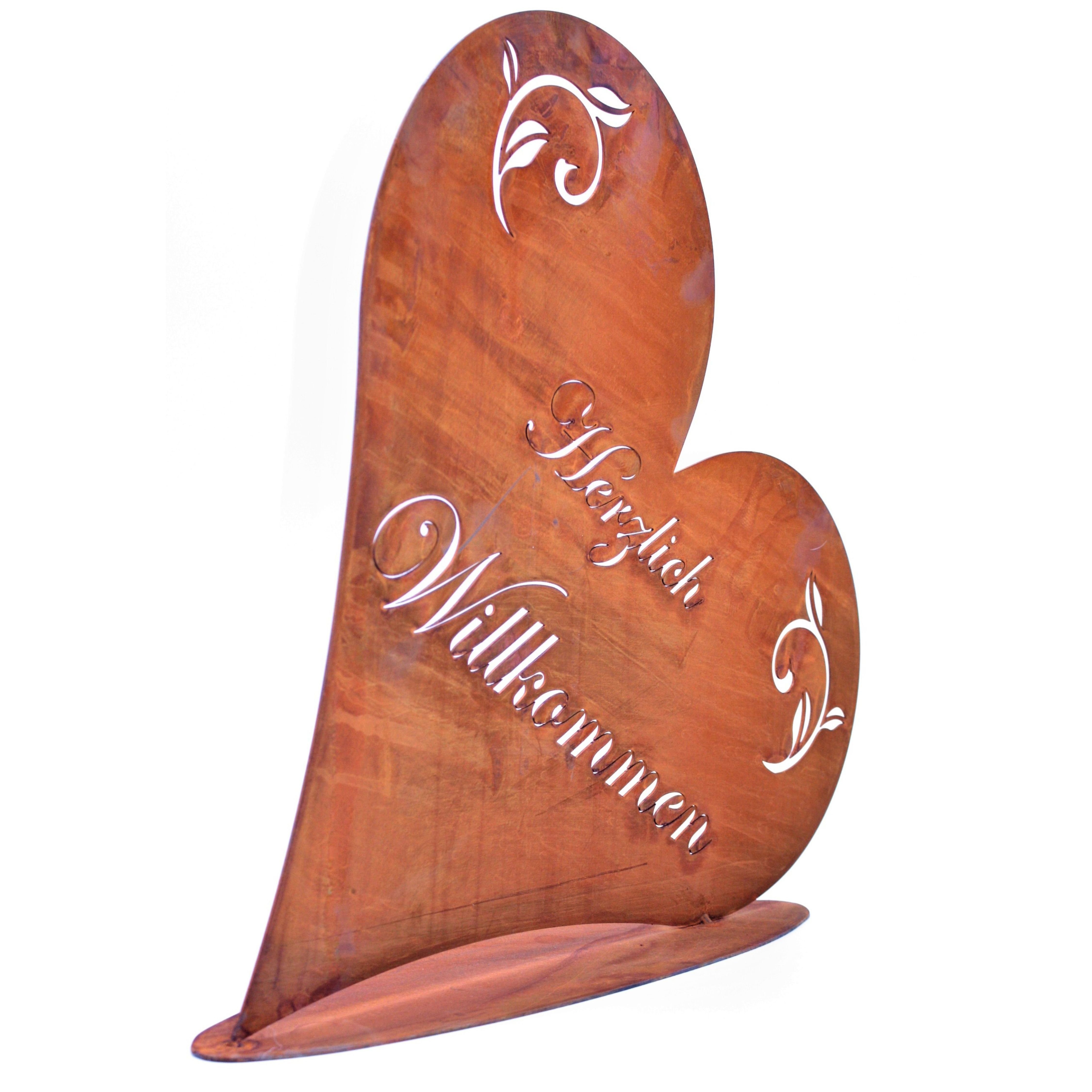 Rostikal Metallschild Herzlich Willkommen Schild Gartendeko Herz, echter Rost