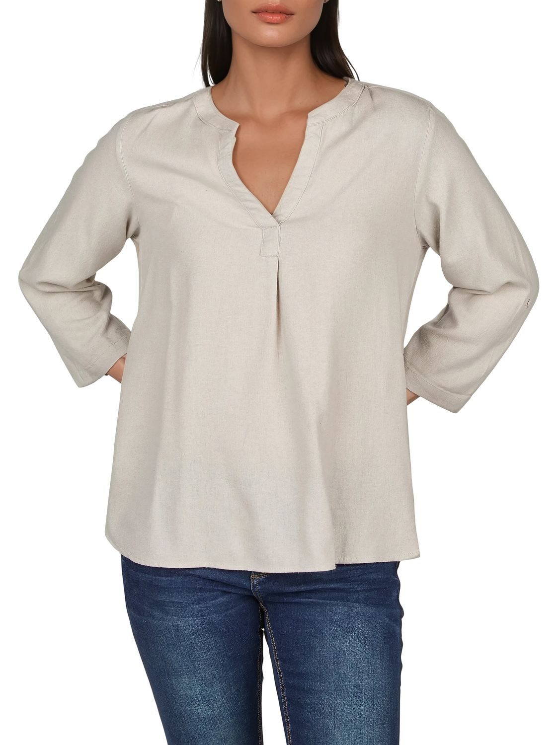 DENIMFY Hemdbluse Damen Leinen Bluse DFSara Regular Fit Tunika mit V-Aussch günstig online kaufen
