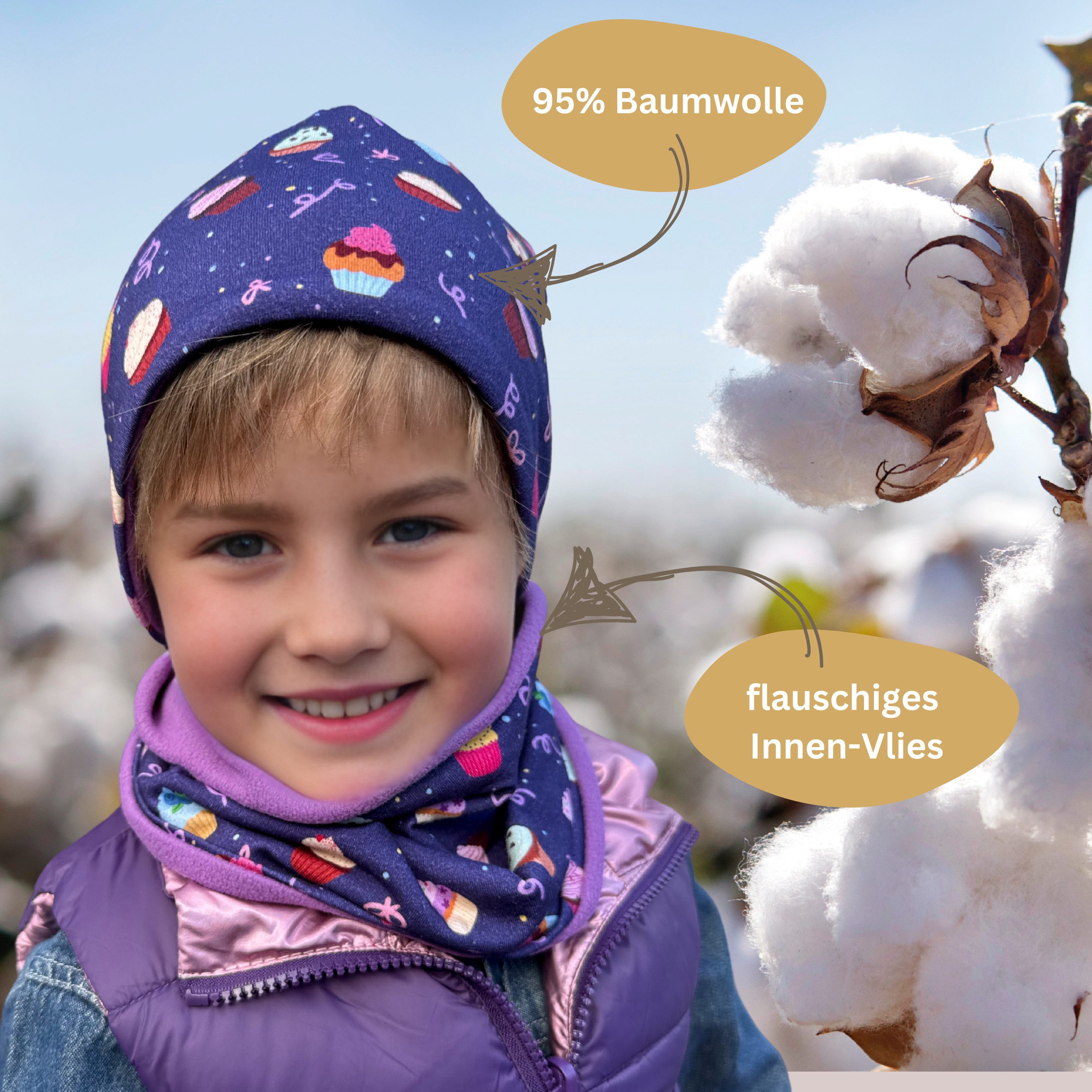 HECKBO Beanie HECKBO Kinder Mädchen Jungen Beanie Mütze & Loop-Schal Set