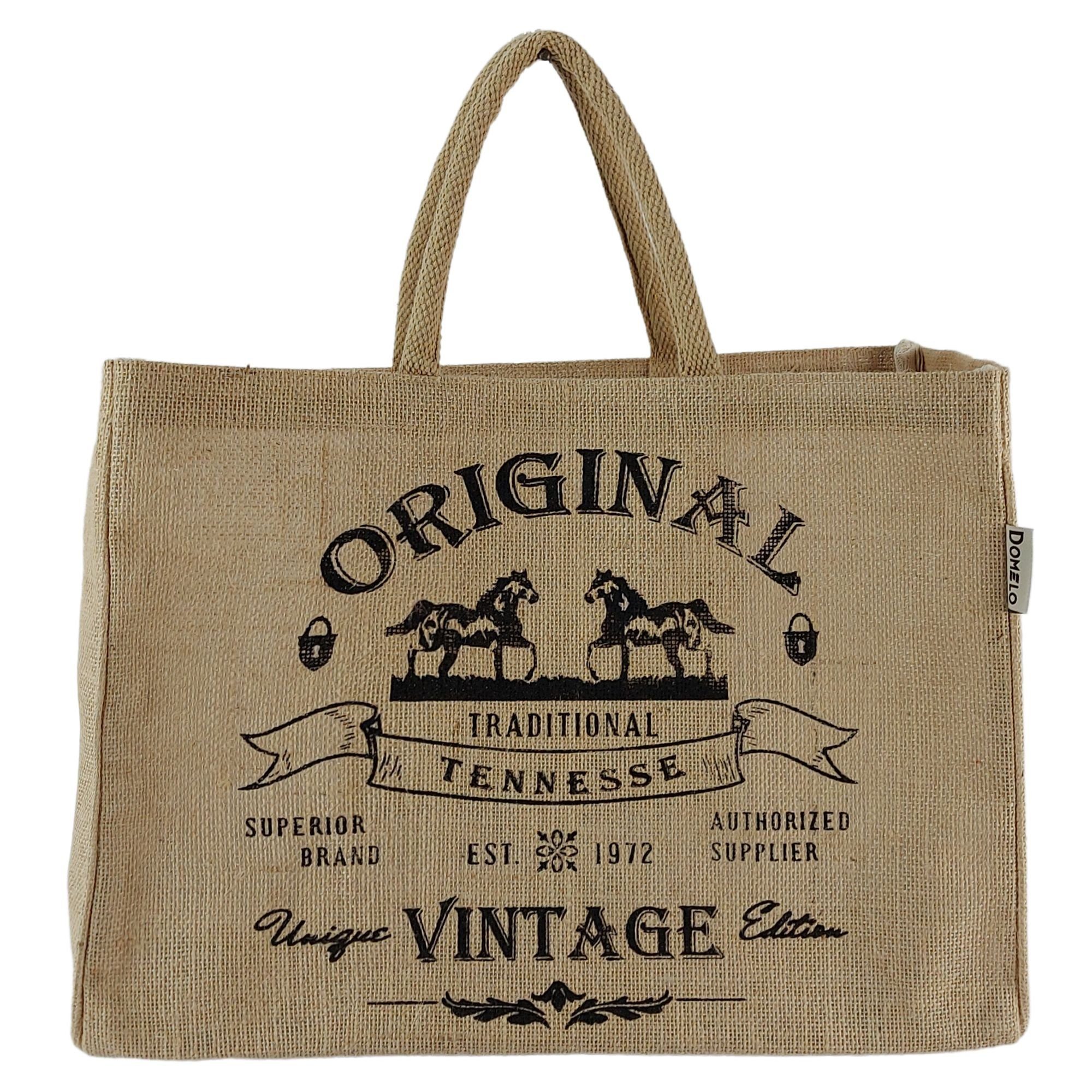 Domelo Einkaufskorb Jute Einkaufskorb, Vegan Einkaufstasche, Korbtasche, Shopping bag, Boden verstärkt