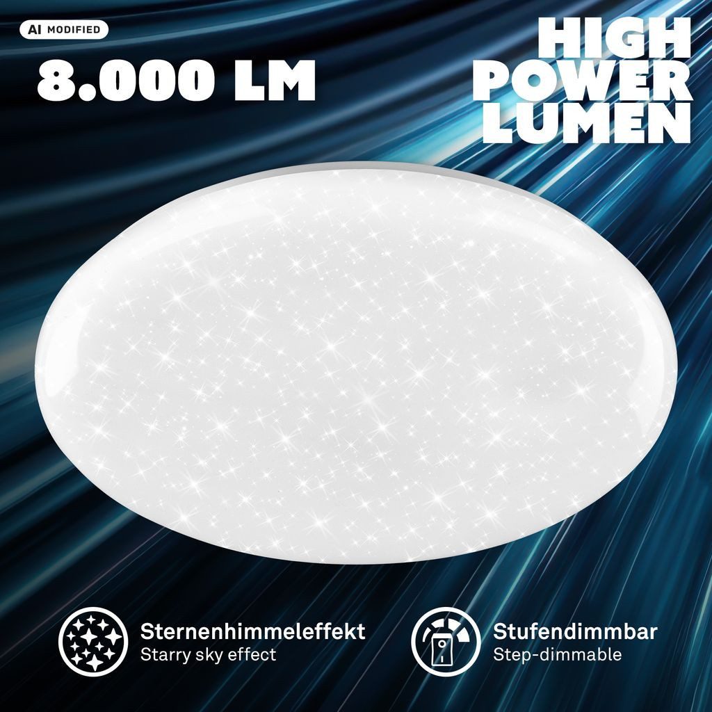 Briloner Leuchten LED Deckenleuchte LED Deckenlampe Dimmbar Sternenhimmel, LED fest integriert, 4000K - Neutralweiß, 48x7 cm, Wohnzimmer, Schlafzimmer, Büro