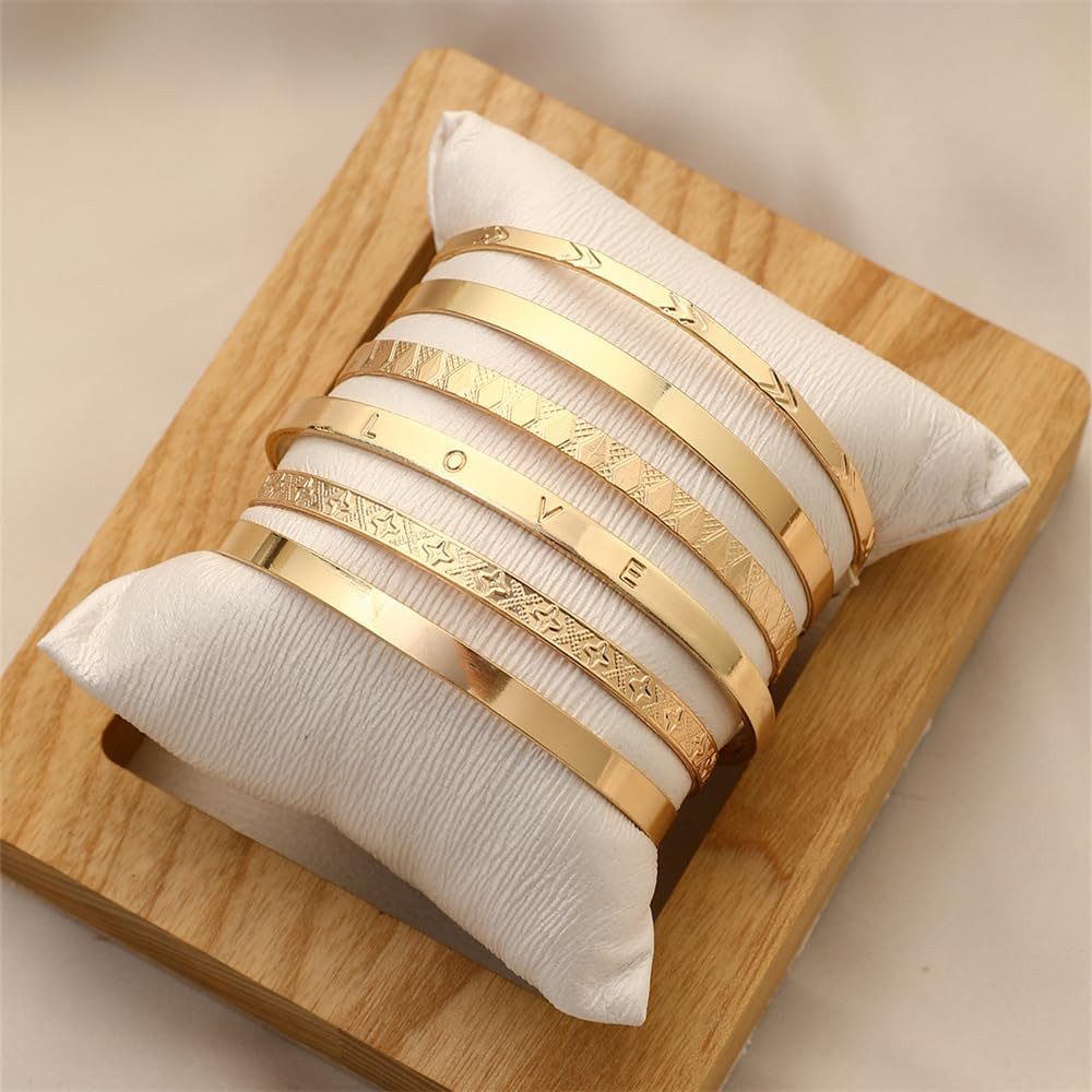 MOPUEA Armband 6-teiliges Gold-Armband-Set, Punk Armband Set, Glänzendes Armband (Set, 6-tlg., Flexibles Design, bequem an- und ablegbar im Alltag), Sechs golde – Bild 2 von 5
