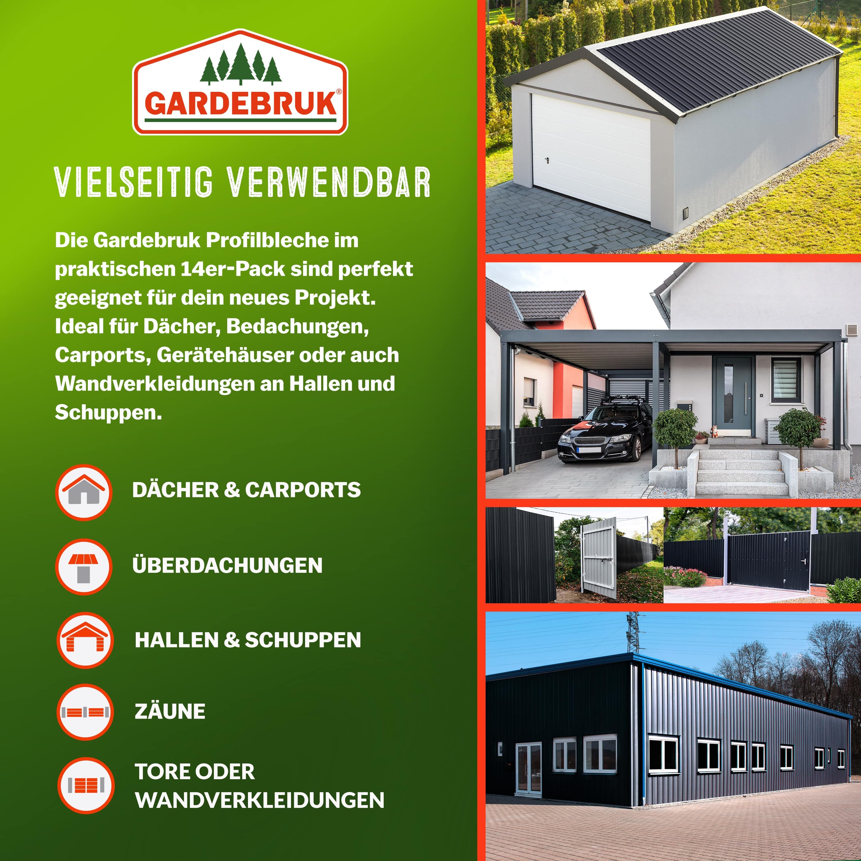 Gardebruk Wellplatte, 14x Trapezblech 110x46cm = 7m² Verzinkt Rostresistent Wetterfest