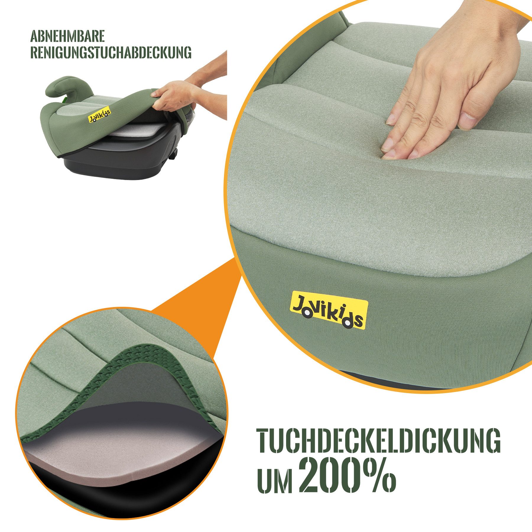Jovikids Kindersitzerhöhung Auto Kinder ISOFIX, ECE R129, 125-150cm, ab: 150 cm, bis: 125 cm, Verdickter Stoffbezug & Isofix Einführhilfe, Leicht Waschbar