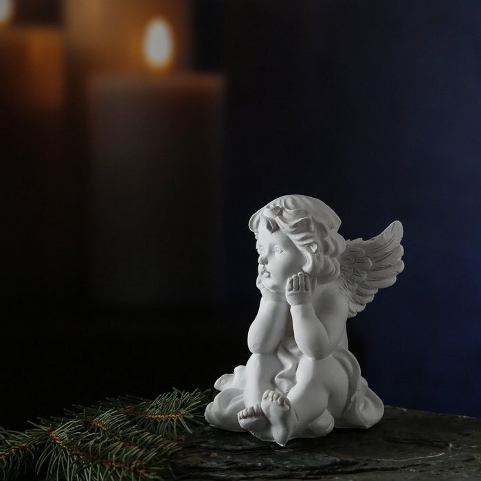MARELIDA Engelfigur Engel sitzend träumend - weiss - 11 x 10 x 8cm