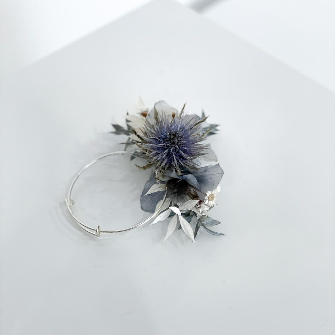 Trockenblume Armband Trockenblumen blau Distel metallic, LYKKE & You