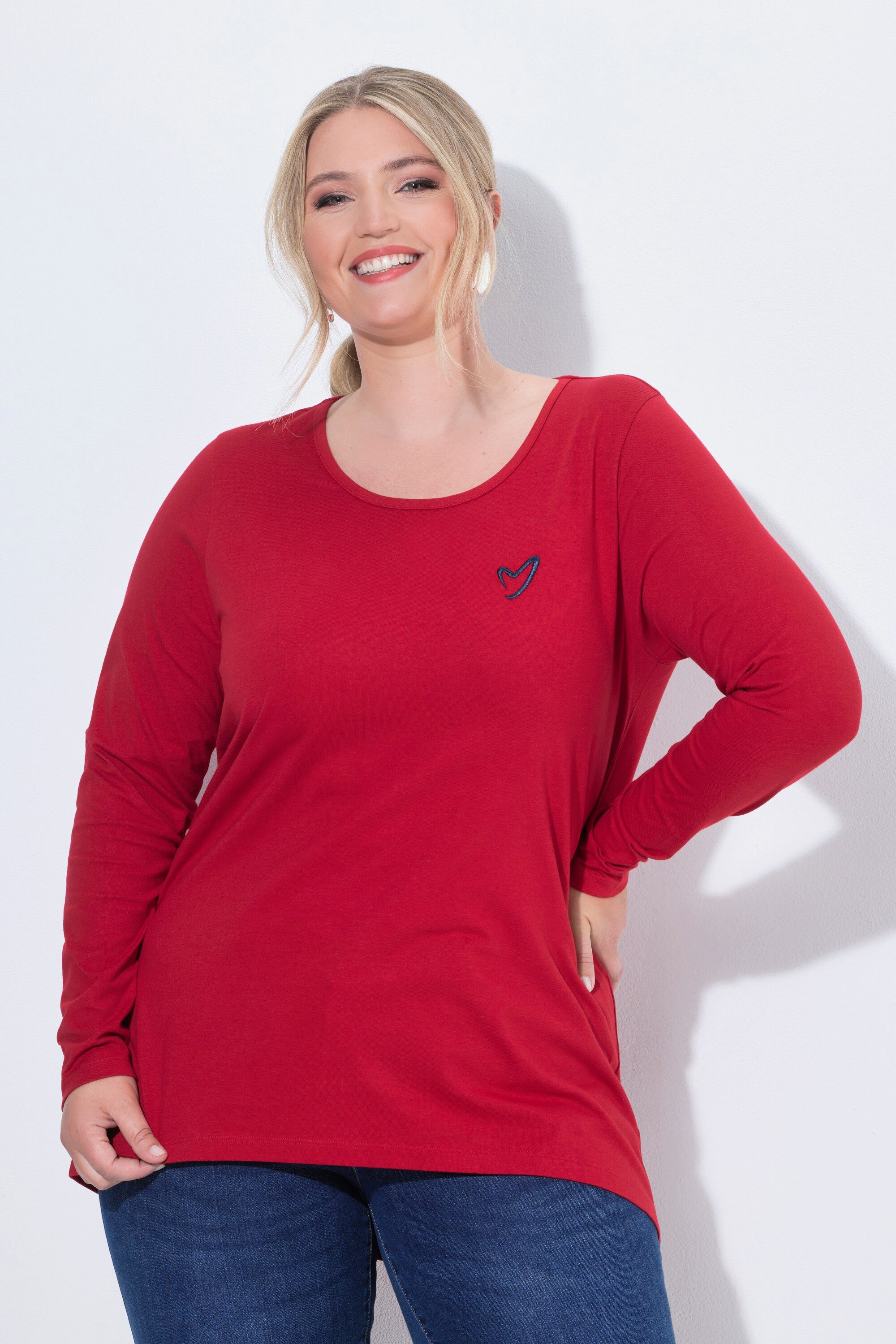 MIAMODA T-Shirt Longsleeve A-Linie Herz-Stickerei