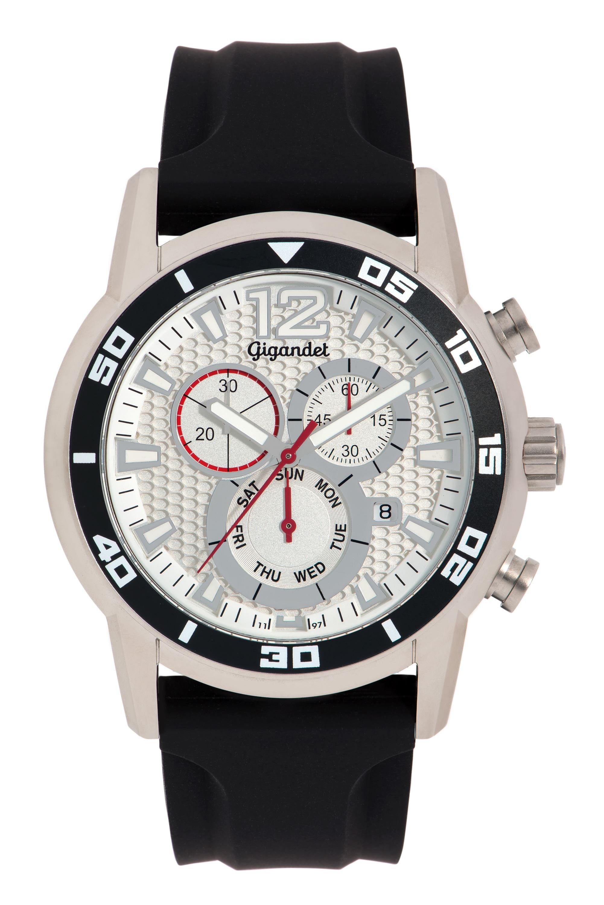 Gigandet Chronograph Armbanduhr, Herrenuhr, Sportuhr, 45mm, SPEEDBIKE G14-004, Mineralglas, Datumsanzeige, Silikonband, 10bar/100m wasserdicht