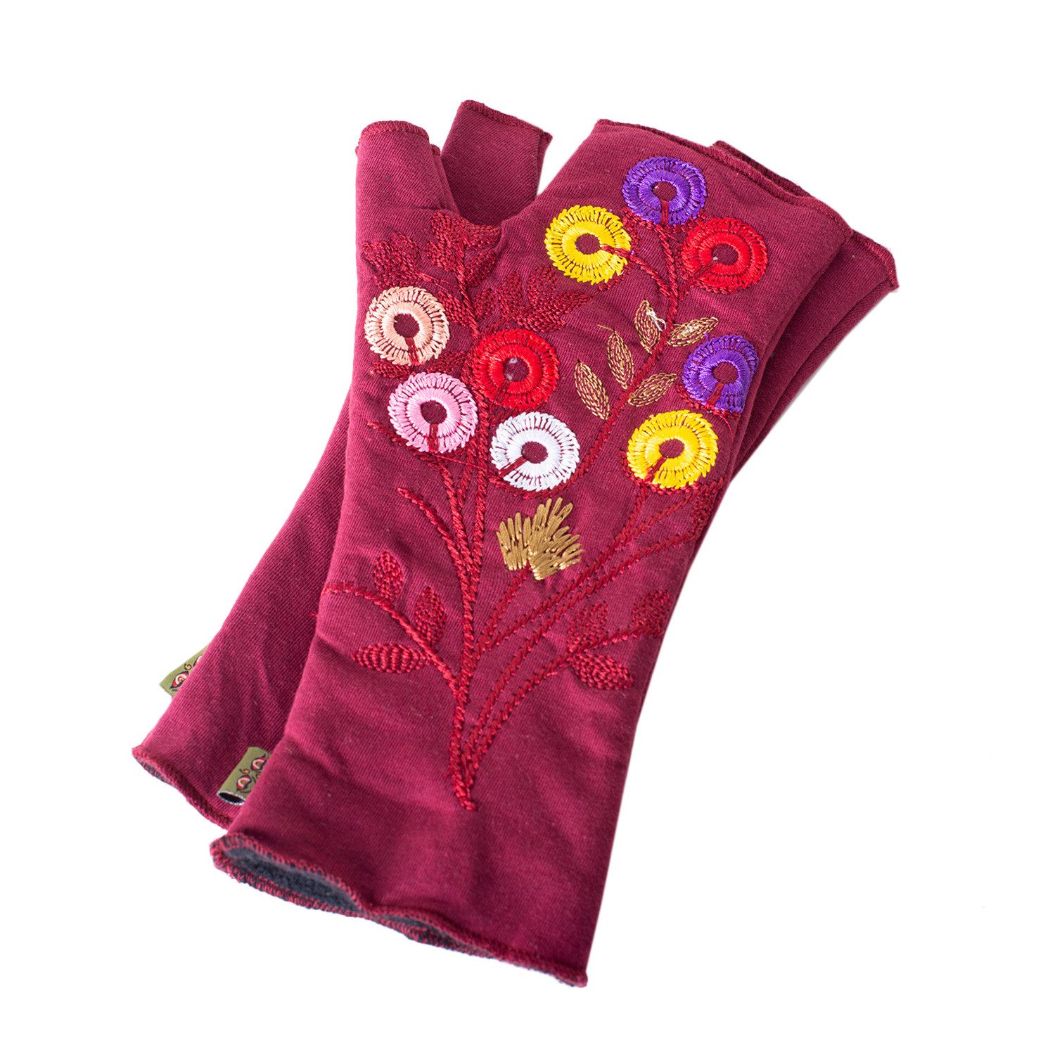 Vishes Armstulpen Warme Handstulpen mit Blumenstickerei, außen Baumwolle, innen Fleece Alternative Bekleidung, Ethno, Hippie, Retro Style