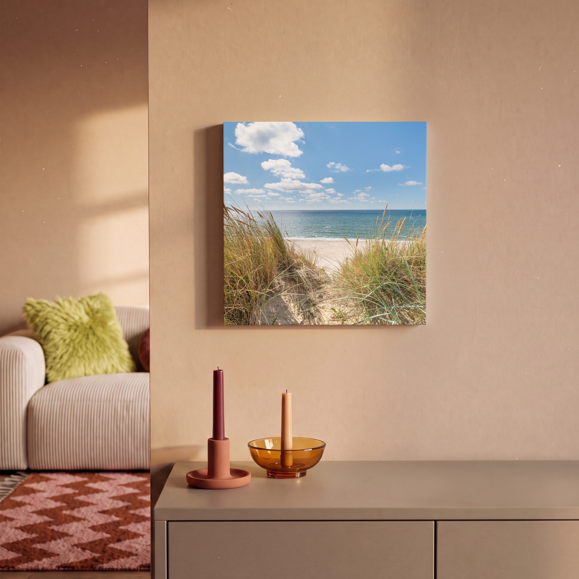 OneMillionCanvasses® Leinwandbild Düne - Gras - Meer - Strand, Fotodruck (1 St), Wandbild, Deko Schlafzimmer Wohnzimmer Flur 20x20 cm – Bild 2 von 5