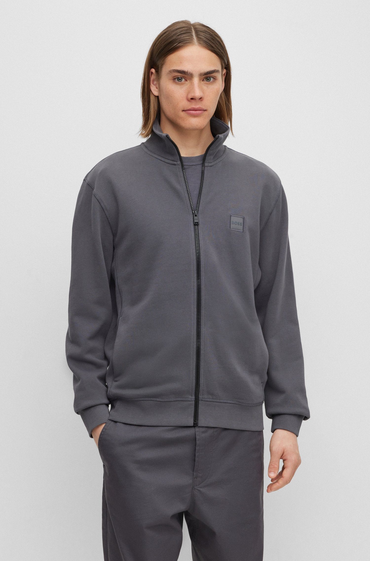 BOSS ORANGE Sweatshirt Zestart mit Markenlabel auf der Brust Dark_Grey