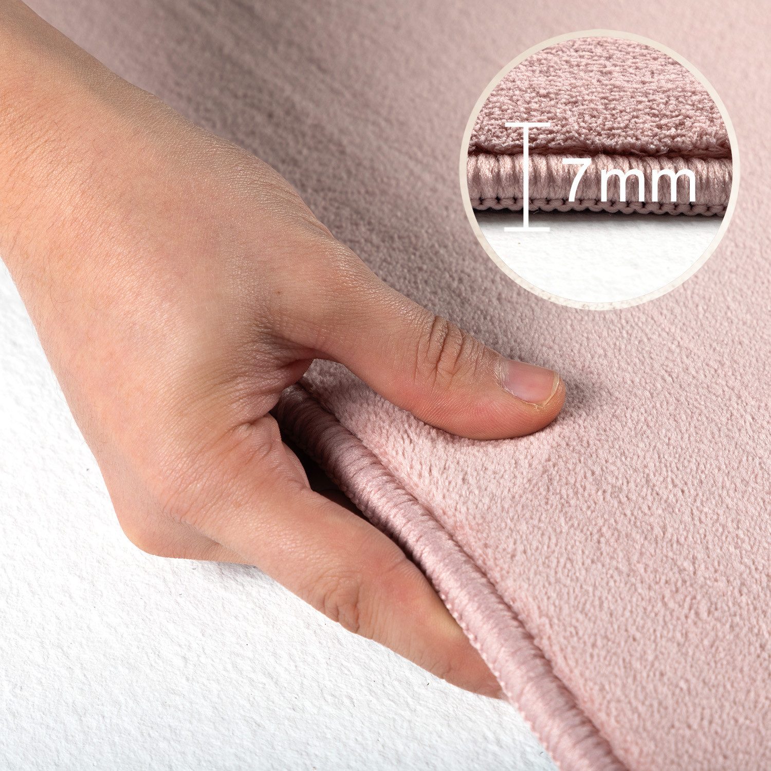 KADIMA DESIGN Teppich LECH Wohnzimmer Waschbar Schlafzimmer Wohnzimmerteppich Einfarbig Uni, Rund, Höhe: 9 mm, Rosa, 200x200 cm, Fußbodenheizung Rutschfest Elegant Waschbar