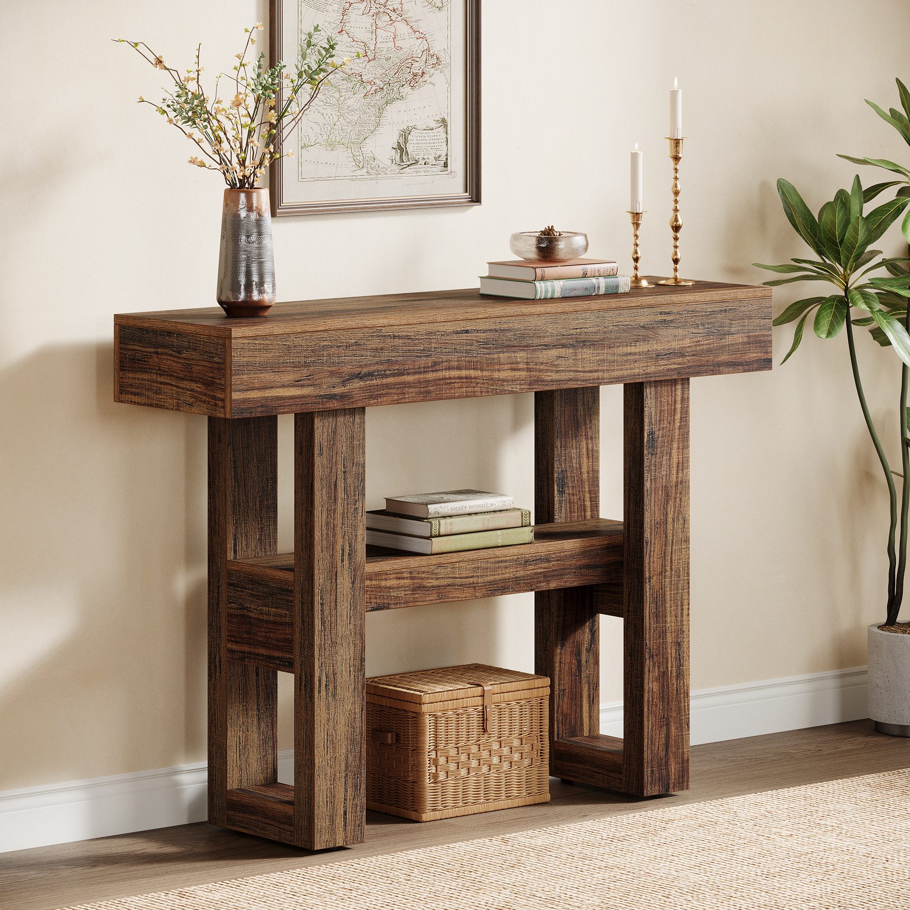 Tribesigns Konsolentisch 2-stufiger schmaler Sofatisch hinter der Couch 105 cm Eingangstisch