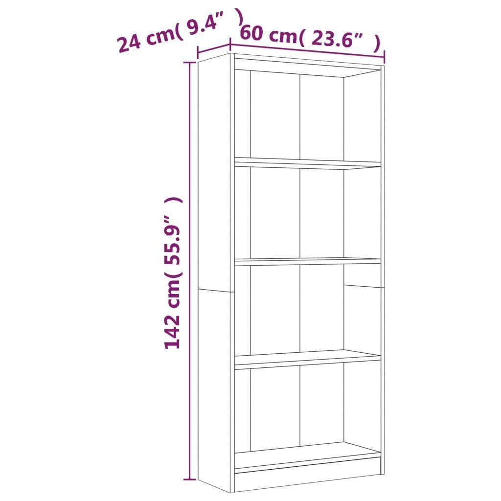 60x24x142 Bücherregal furnicato Braun Eichen-Optik Fächer 4 cm