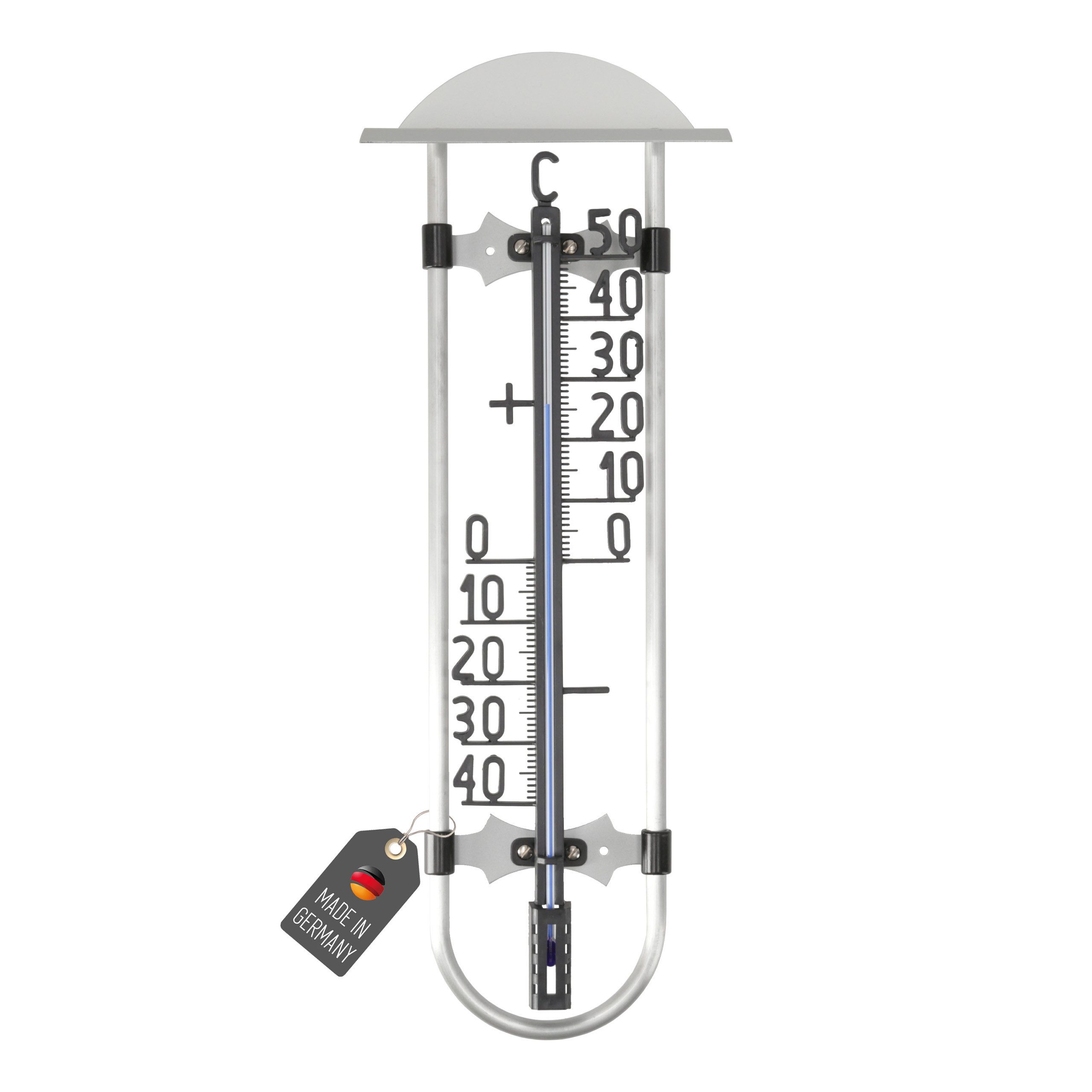 Lantelme Gartenthermometer 49 cm Kunststoff mit Metallrahmen Außen Garten Thermometer, 1-tlg., Temperatur -40 bis 50°C Analog, Deutsche Herstellung