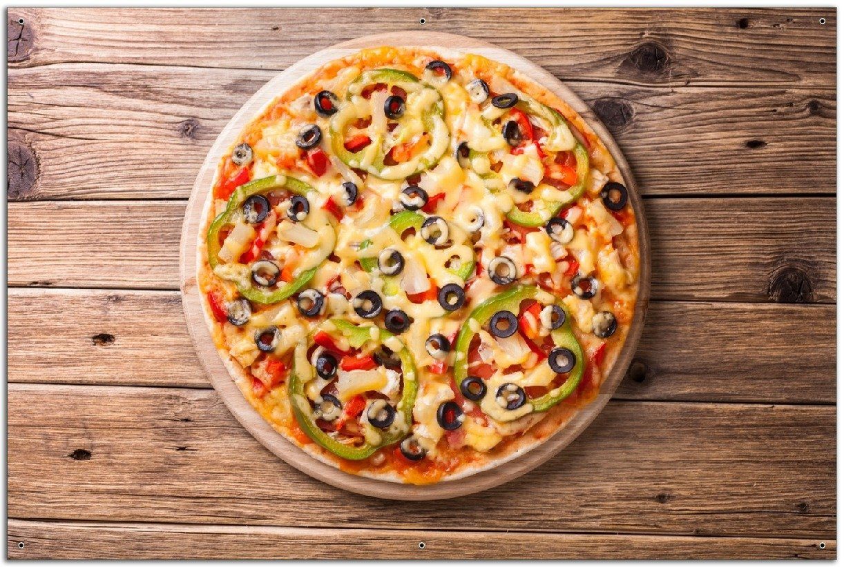 Wallario Sichtschutzzaunmatten Italienische Pizza mit Peperoni, Oliven ...