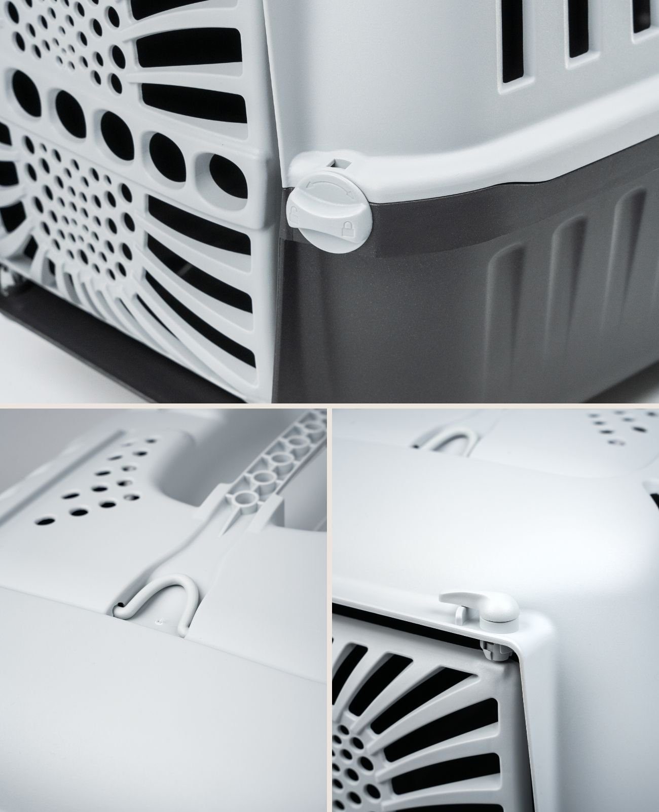 lionto Tiertransportbox für Katzen bis 15 kg, mit Tragegriff & sicherem Schließsystem