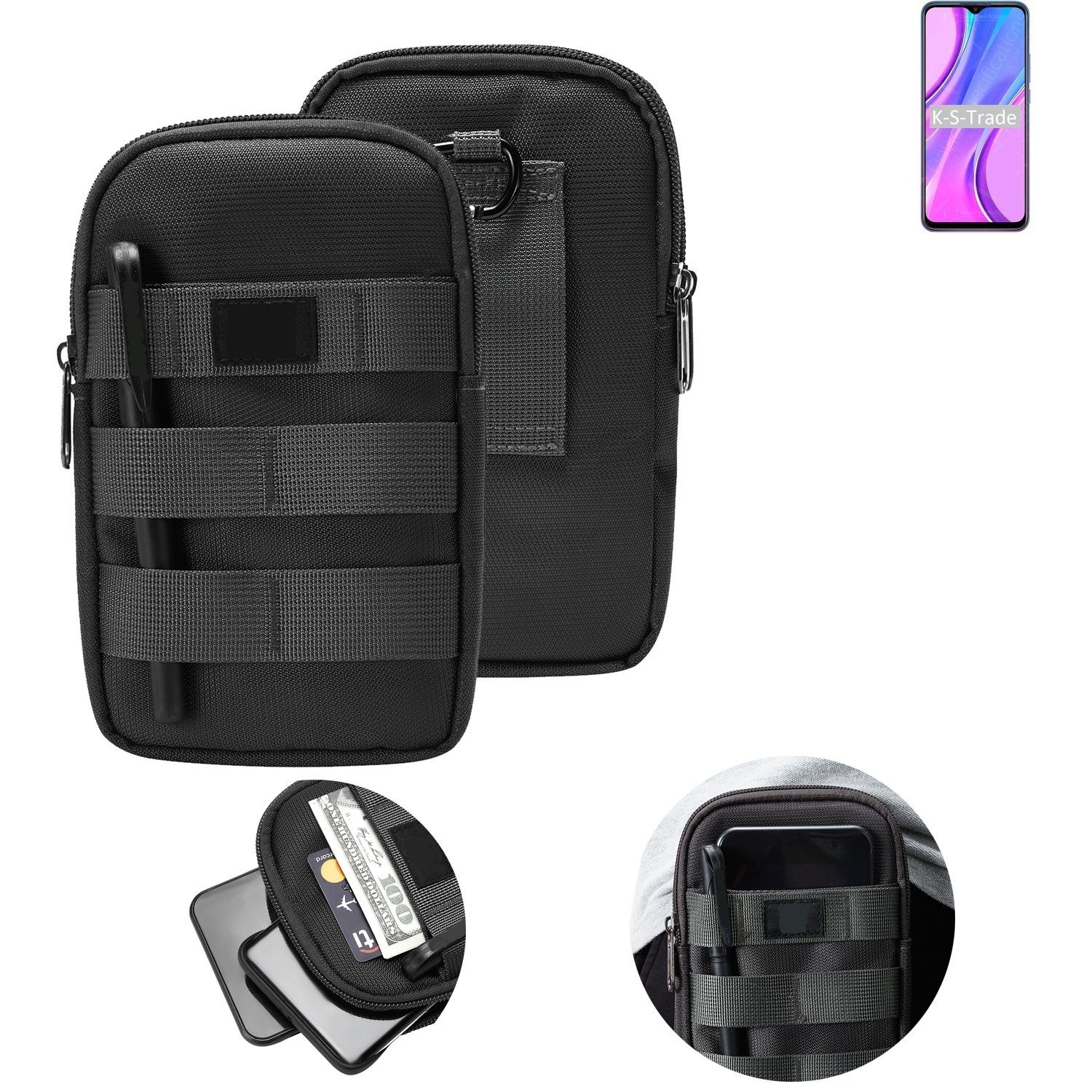 K-S-Trade Handyhülle für Xiaomi Redmi 9, Holster Gürtel Tasche Handy Tasche Schutz Hülle dunkel-grau viele