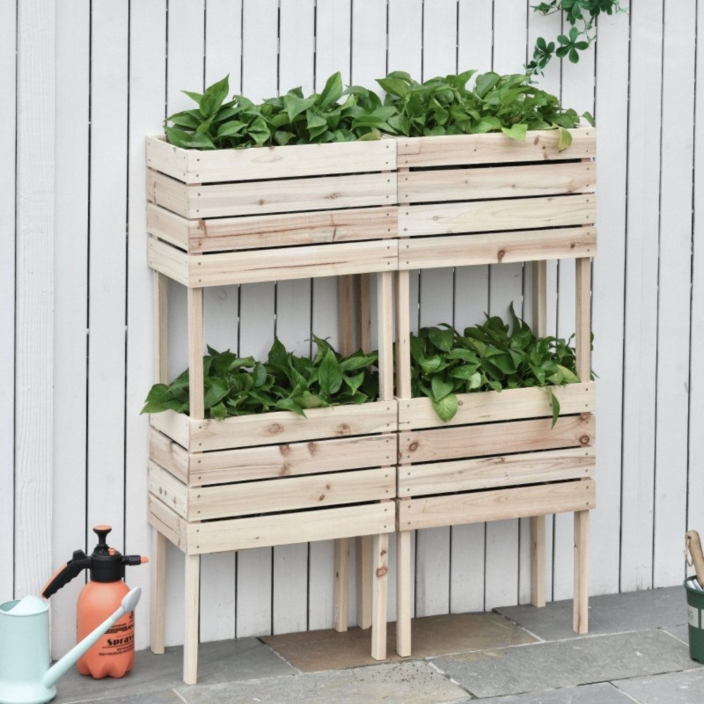CHICFURN Hochbeet Blumenkasten Pflanzenkasten aus Massivholz (Packung, 4 St., Wetterbeständig für Garten, Balkon oder Terrasse), Natur, 50 × 30 × 60 cm