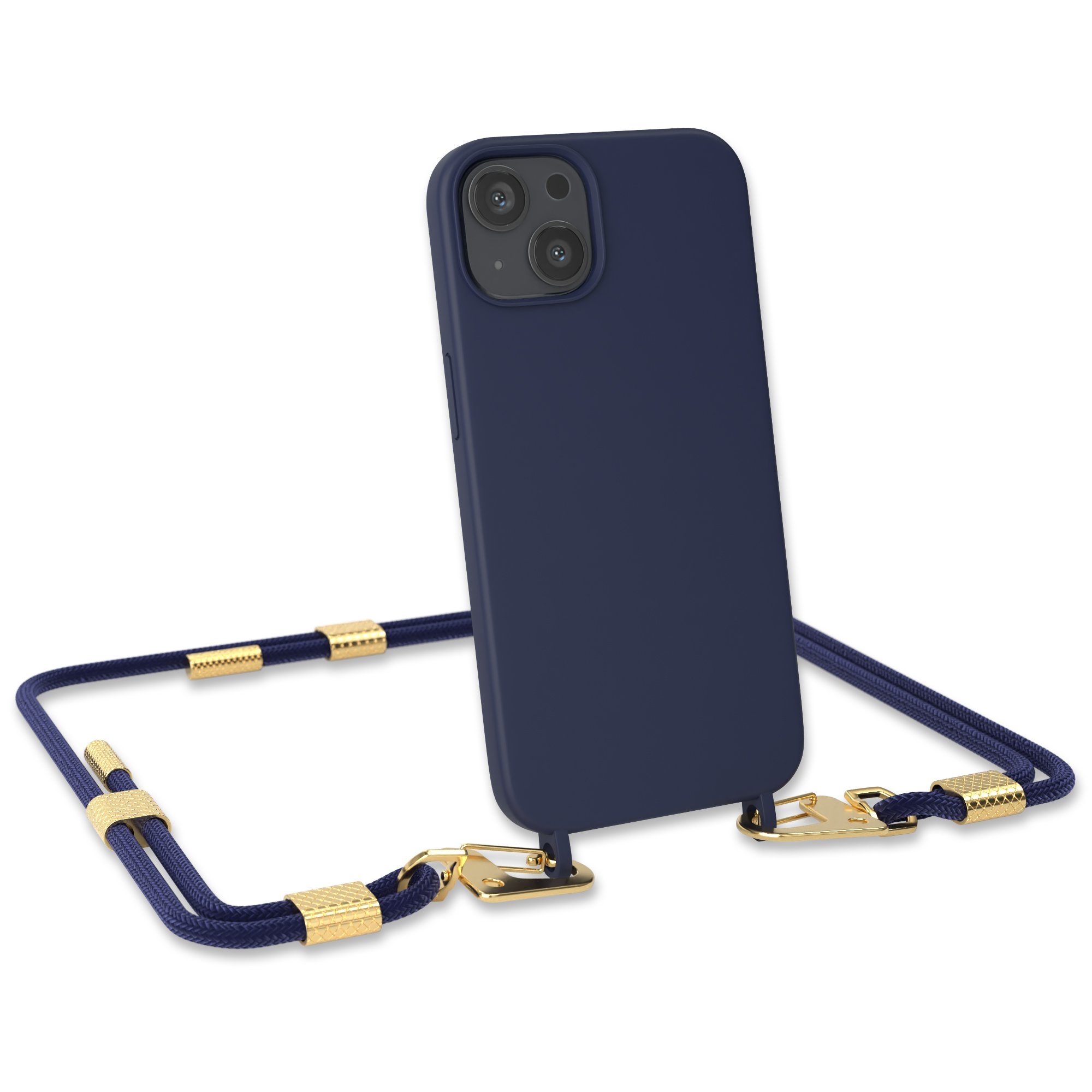 EAZY CASE Handykette Carabiner Chain für Apple iPhone 13 6,1 Zoll, Hülle mit Band 2in1 Handyband Etui Case mit Kordel Dunkelblau Navy