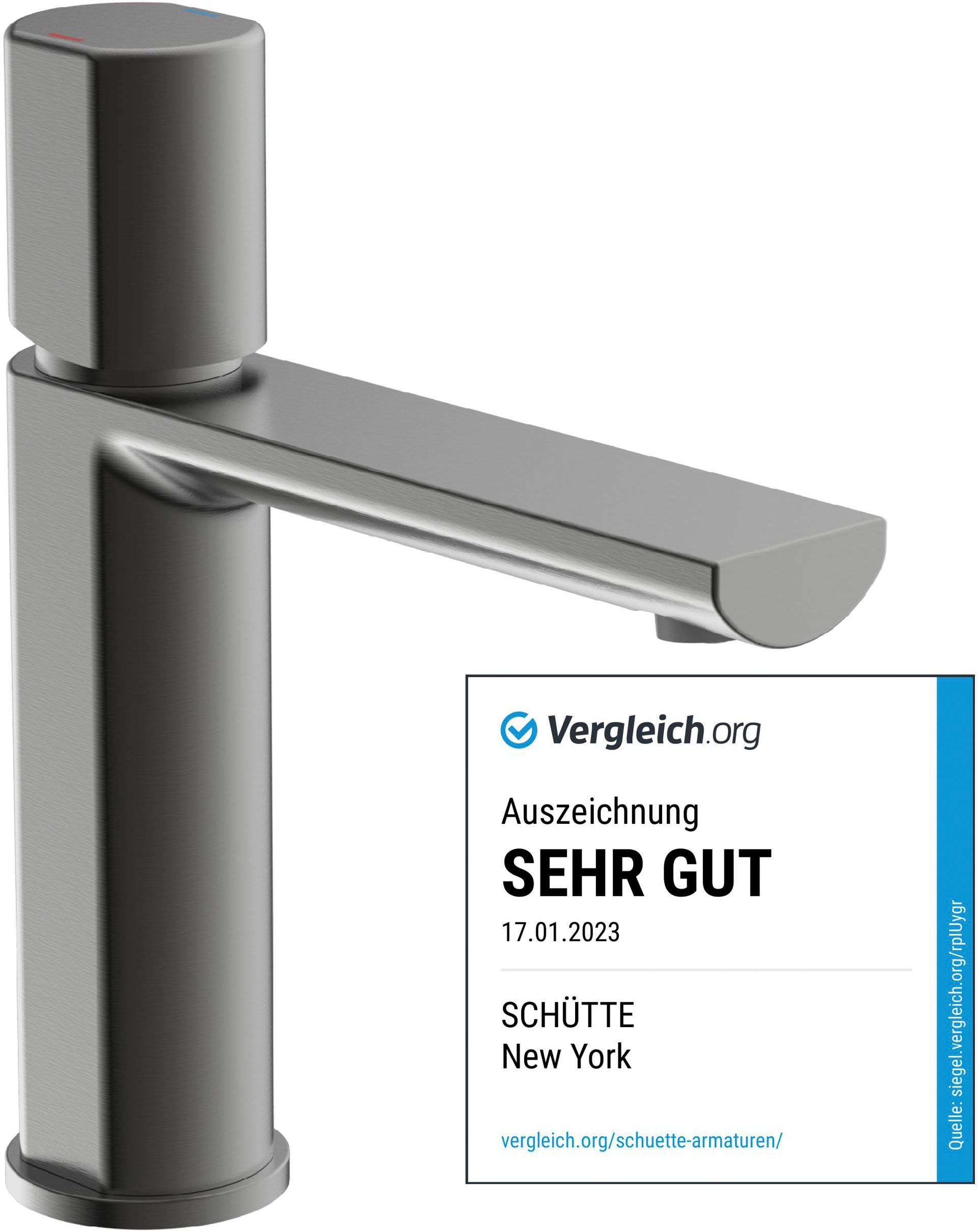 Schütte Waschtischarmatur NEW YORK Wasserhahn mit Ablaufgarnitur, Mischbatterie mit Pop Up Abflussstopfen