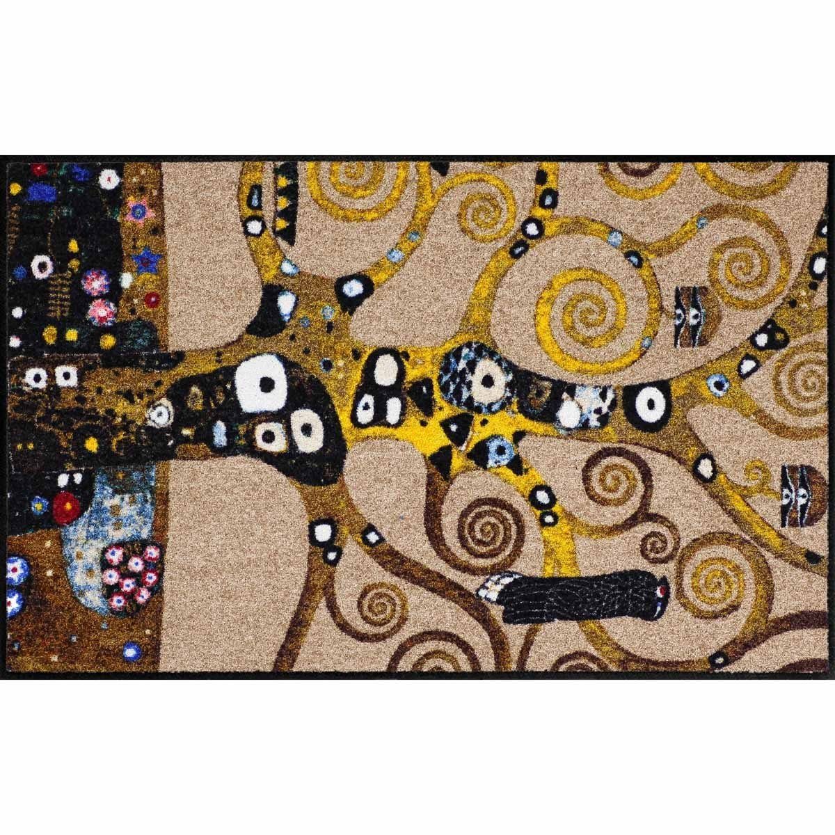 Salonloewe Fußmatte Fußmatte 75x120 Klimt Lebensbaum beige, Eingangsmatte groß, Höhe: 750 mm