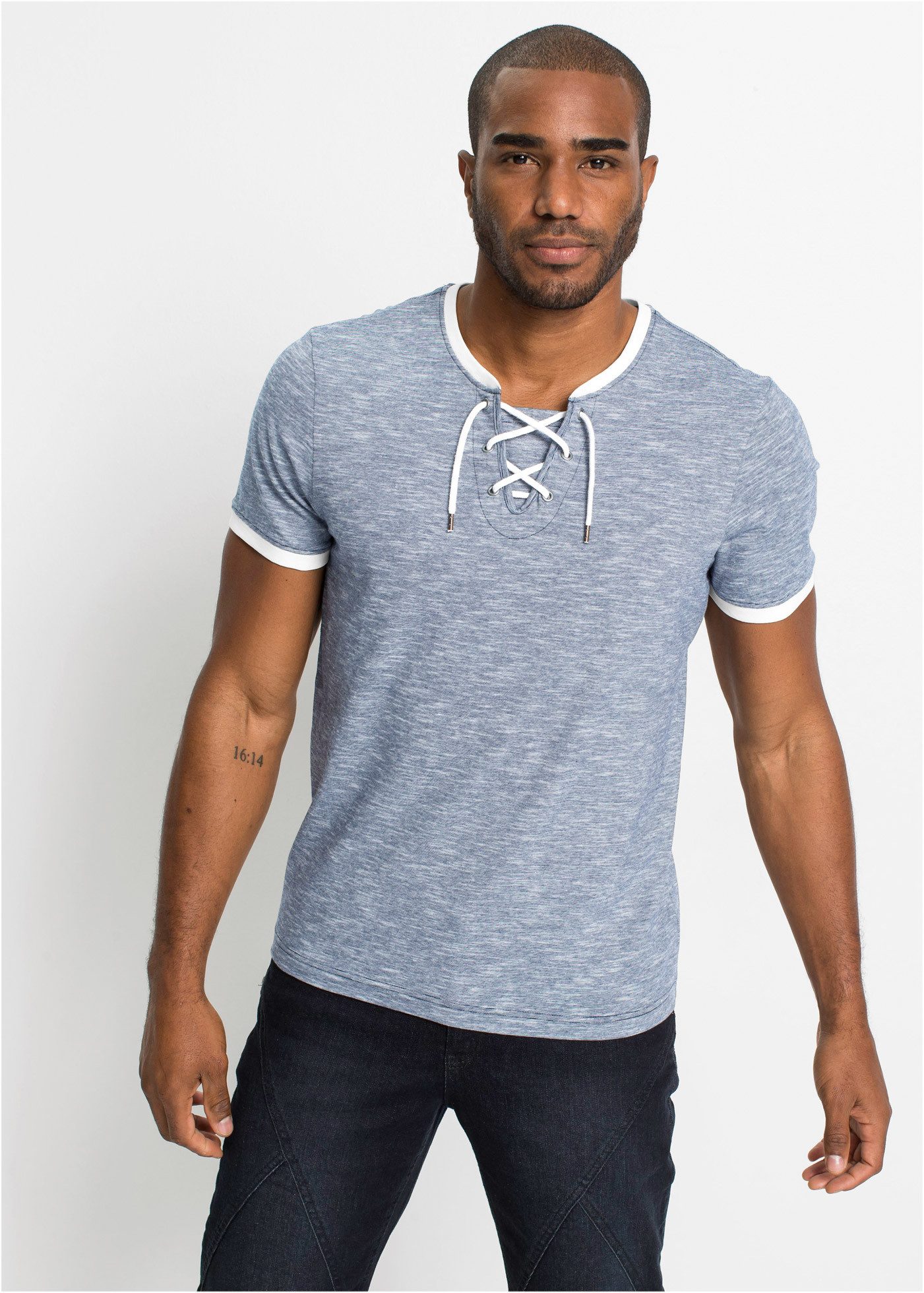 bonprix T-Shirt T-Shirt mit Schnürung aus Baumwolle günstig online kaufen
