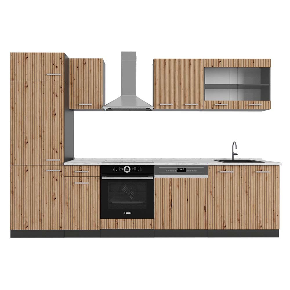 Vicco Küchenzeile R-Line, Artisan Eiche/Anthrazit, 300 cm, AP Marmor