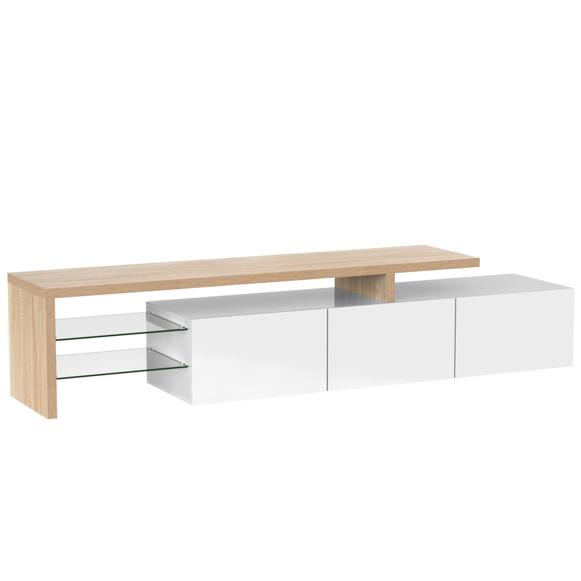 Ulife Glasablgen und LED-Beleuchtung, Hochglanz Fernsehtisch Weiß mit Lowboard, TV-Schrank